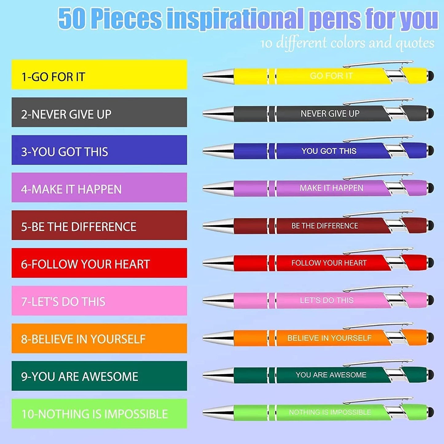 Greengines 30 Pcs Inspirational Pens - Motivational Ballpoint Pens Bulk with quotes Stylus Tip Gifts for School Coworkers Black Ink