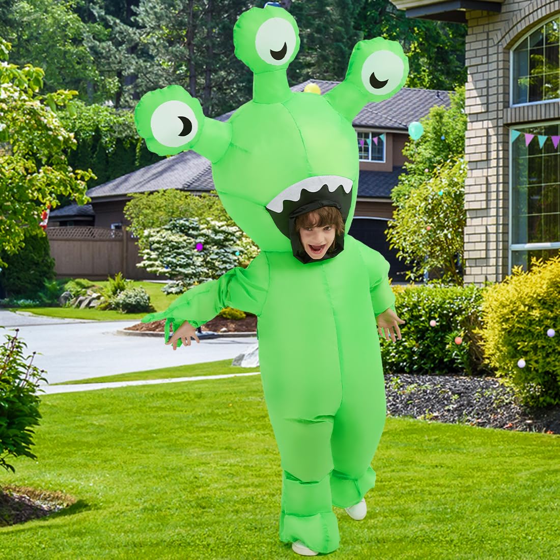COMIN Halloween Inflatable Alien Costume Kids Cosplay Costumes Funny Ride on Blow Up Costumes Alien Suit for Teens (48'')