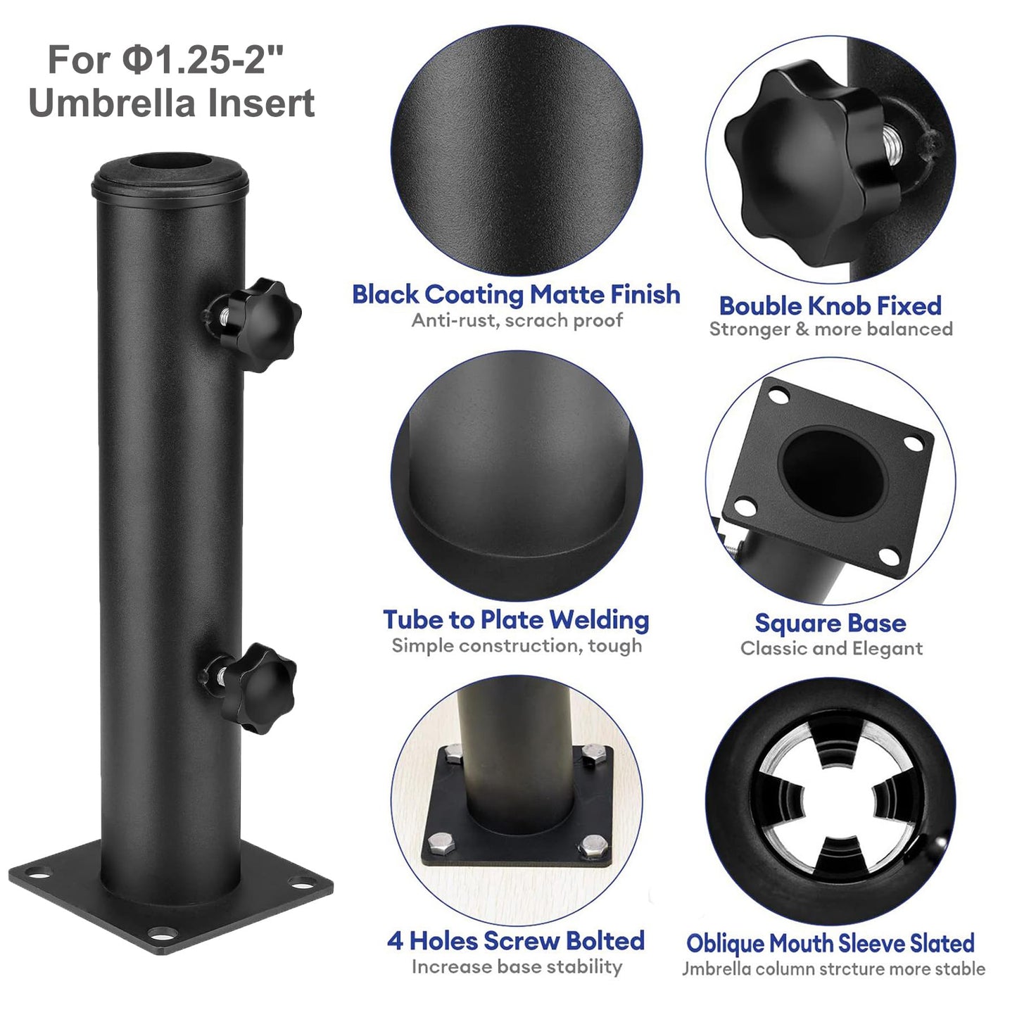 Deck Mount Umbrella Holder, Heavy Duty Steel Outdoor Umbrella Base, Umbrella Deck Mount, Outdoor Umbrella Stand for Patio Table, Balcony, Decks, Docks, Backyard