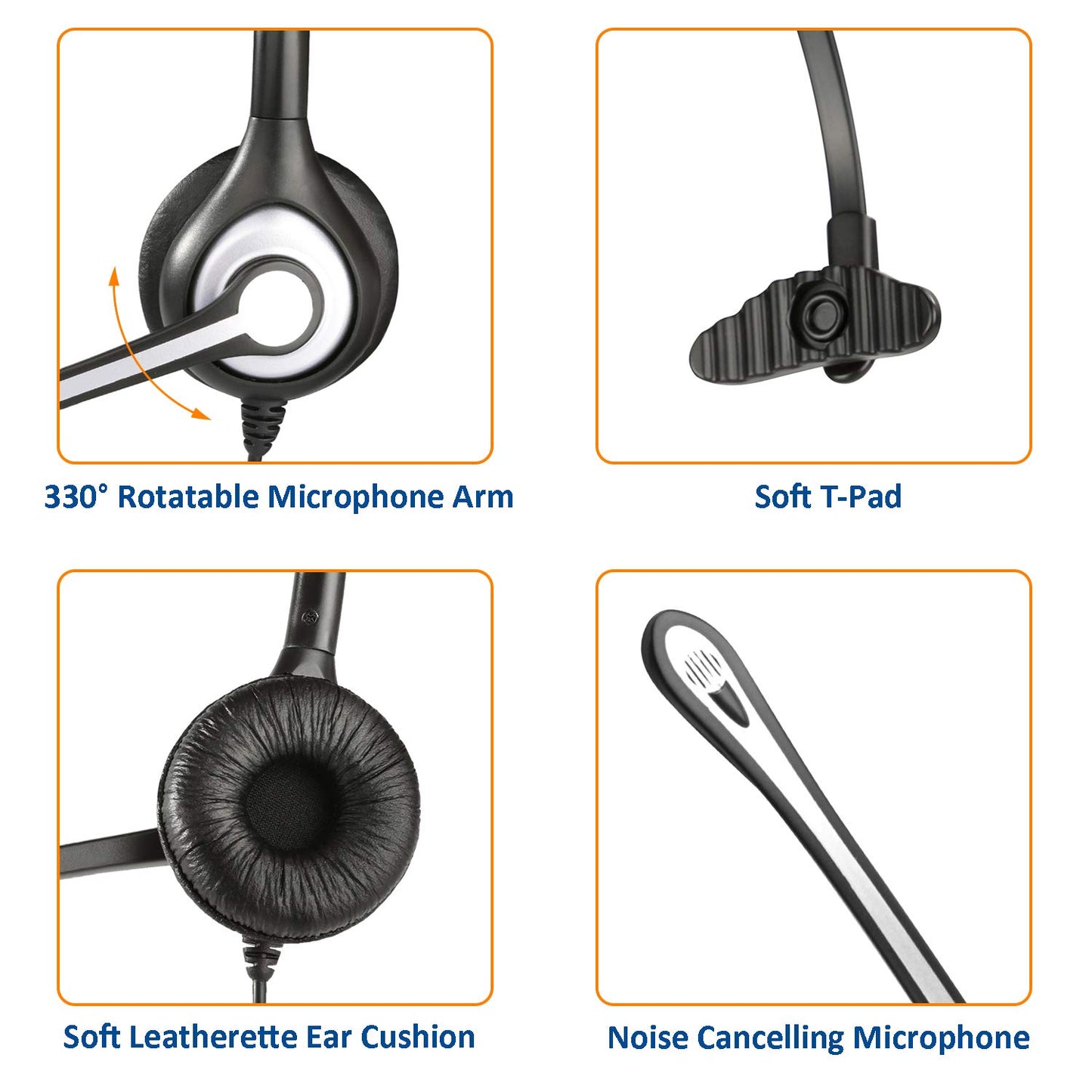 Wantek Corded Telephone Headset Mono w/Noise Canceling Mic for ShoreTel Plantronics Polycom Toshiba NEC Dterm Nortel Norstar Meridian Siemens ROLM Packet8 Landline Deskphones(F600S2)