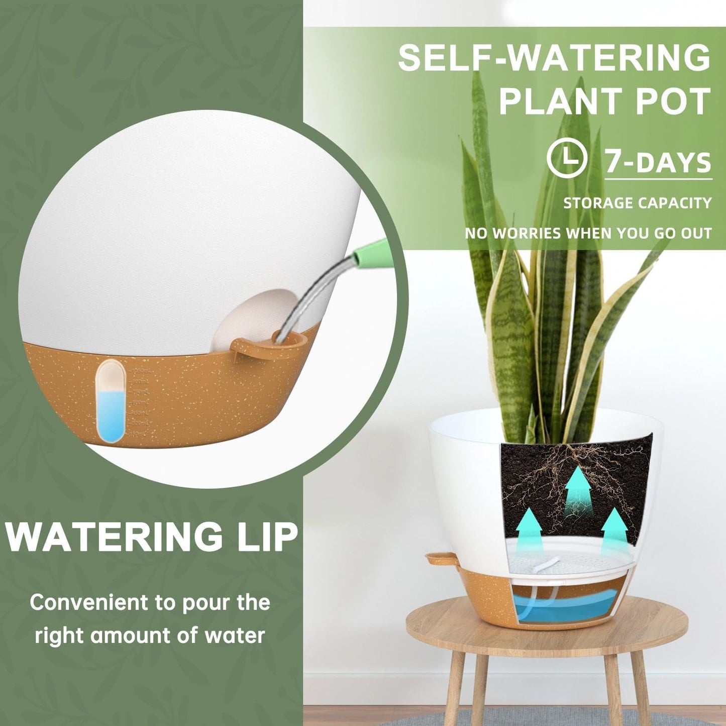 ZMTECH 9/10/12 Inch Self Watering Plant Pots with Watering Lip, Planters with Drainage Holes and Removable Saucer, Plastic Flower Pots for Indoor Outdoor Plants (3 Pack,Pure White)