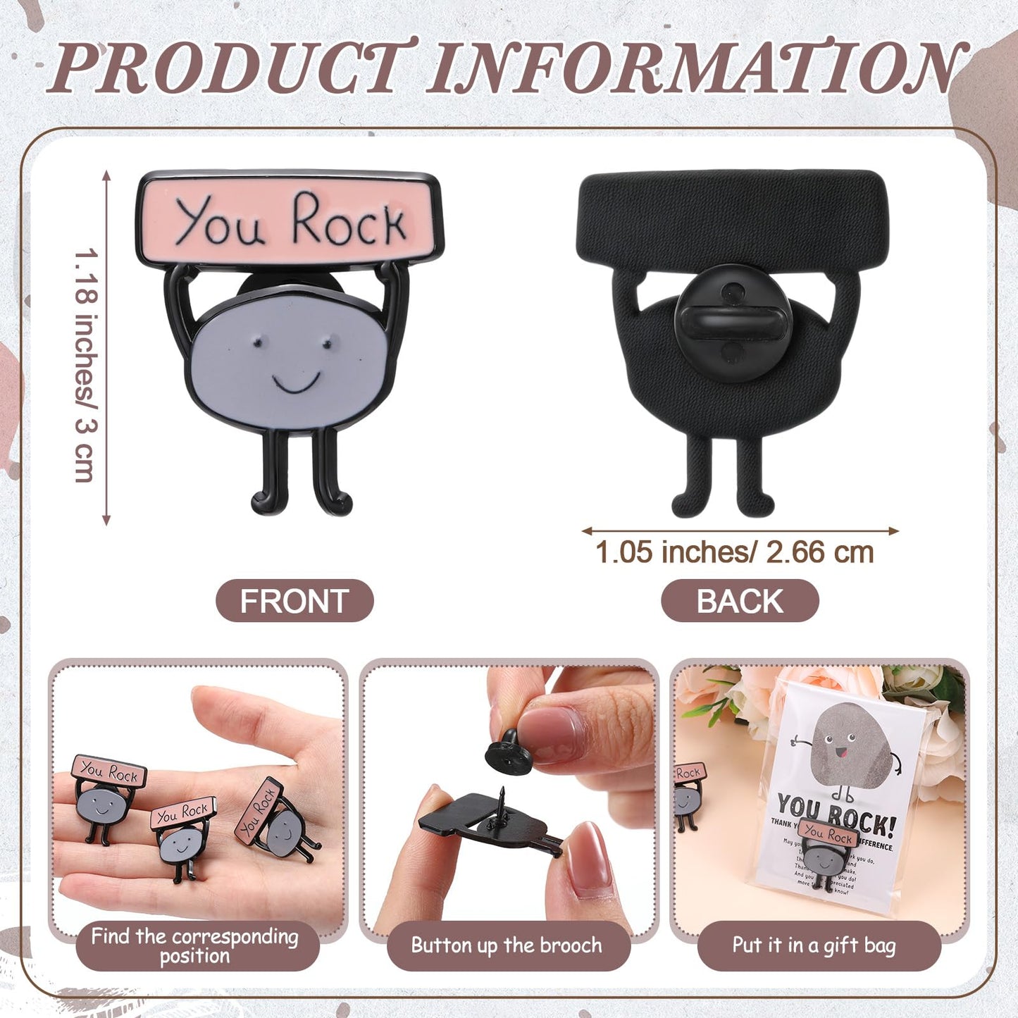 Zeyune You Rock Enamel Pins Employee Appreciation Gifts Bulk You Rock Gifts for Coworkers Office Staff Work Team Teacher Funny Employee of The Month Lapel Pin Thank Cards Bags, multicolor, 2.76 x 4.72
