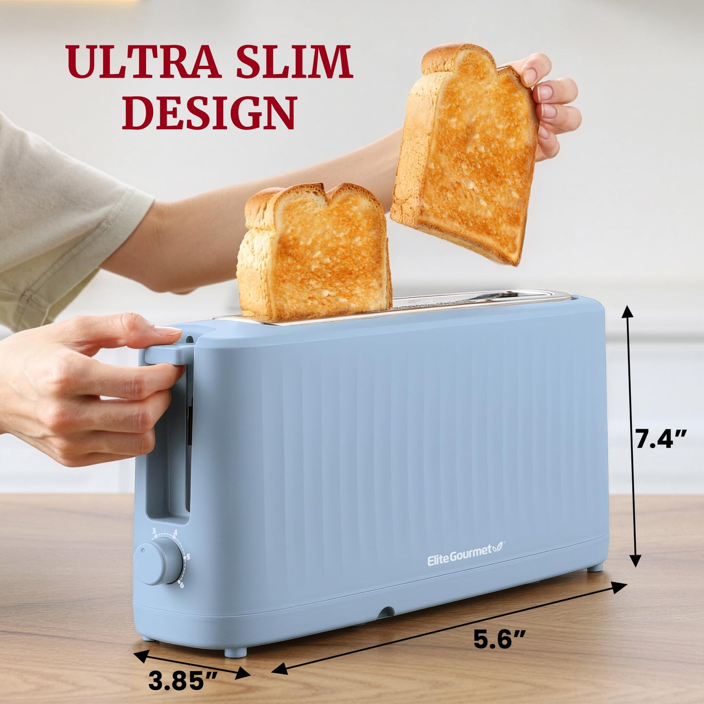Elite Gourmet ECT2517OX SLIMTOAST™ 2-Slice, Long Slot Toaster, Cool-touch Body, 6 Toast Settings & Cancel Function, Extra Wide 1.5” Slot Easily Fits Bread, English Muffin, Bagel & Waffles, Ocean Blue
