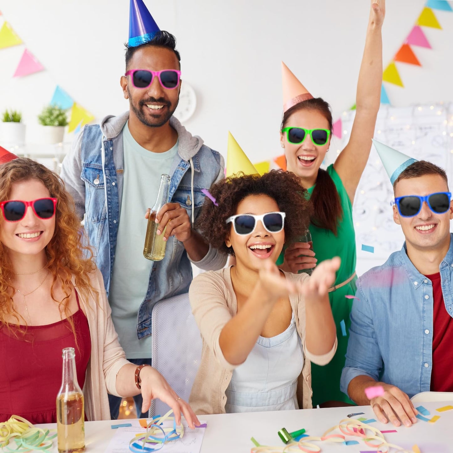 ASTARON 64 Pcs Sunglasses Bulk Neon Party Favors Goody Bag Fillers for Beach Wedding Pool Party Supplies, 8 Colors