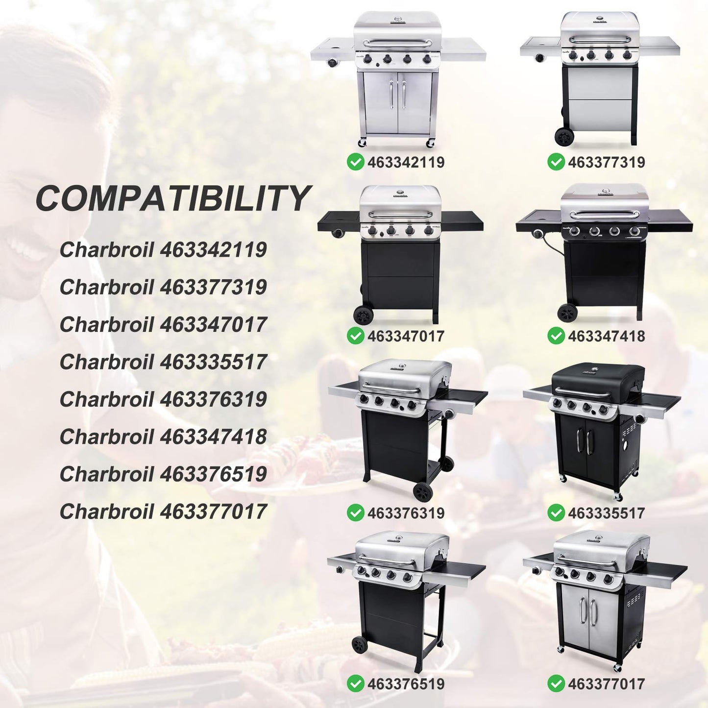 BBQ Parts Replacement for Char-Broil 4 Burner 466335517 463377217 463377017 463377319 463375619 466342119 463376017 466339417 Gas Grills, Heat Shield, Barbecue Burner, Crossover Tube, Barbecue Igniter