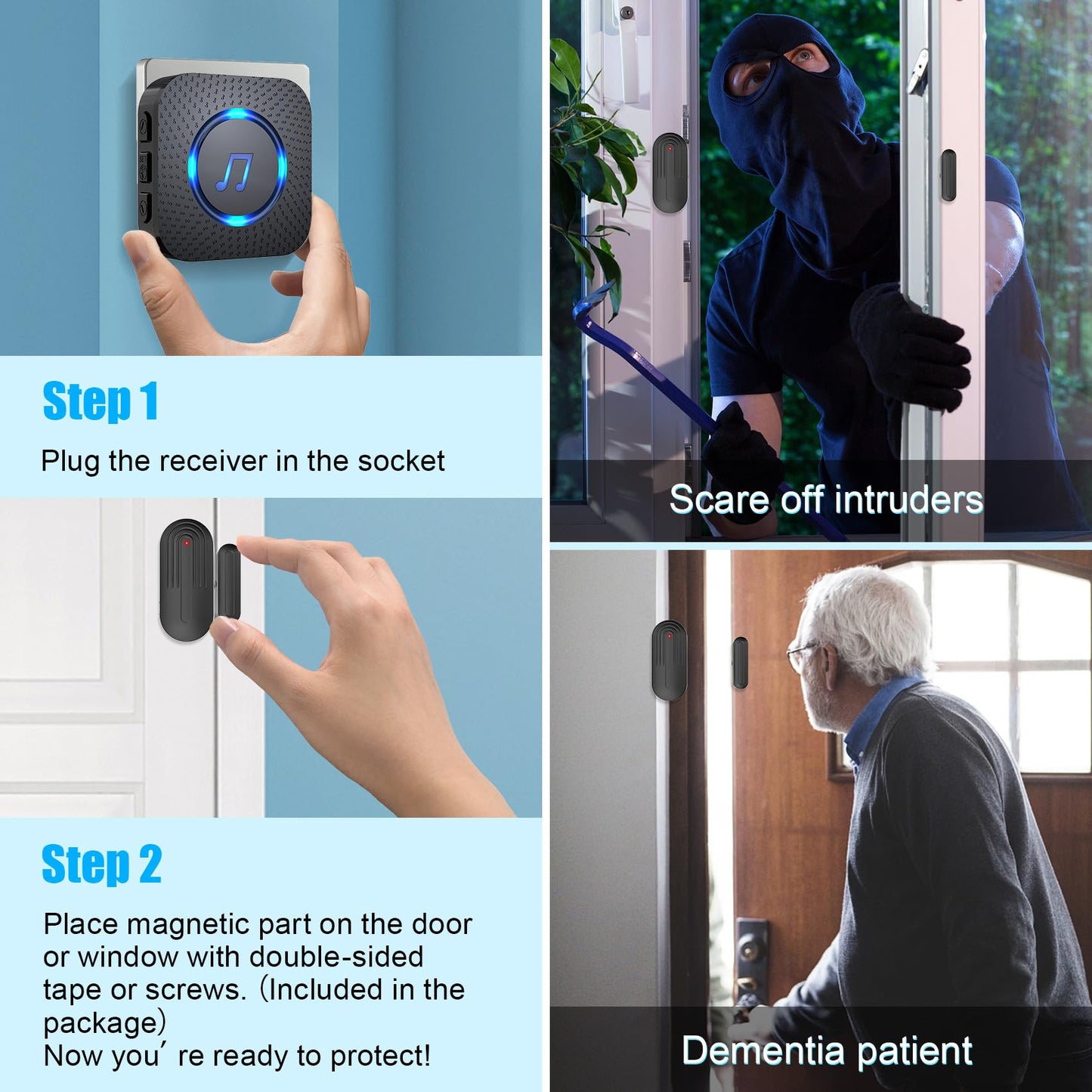 Door Chime,SanJie Wireless Door Sensor Chime When Opens,Entry Alarm for Business/Home/Kids,500 FT Range,26 Chimes 5 Adjustable Volume Ringer Alert,2 Sensors 1 Receiver Black
