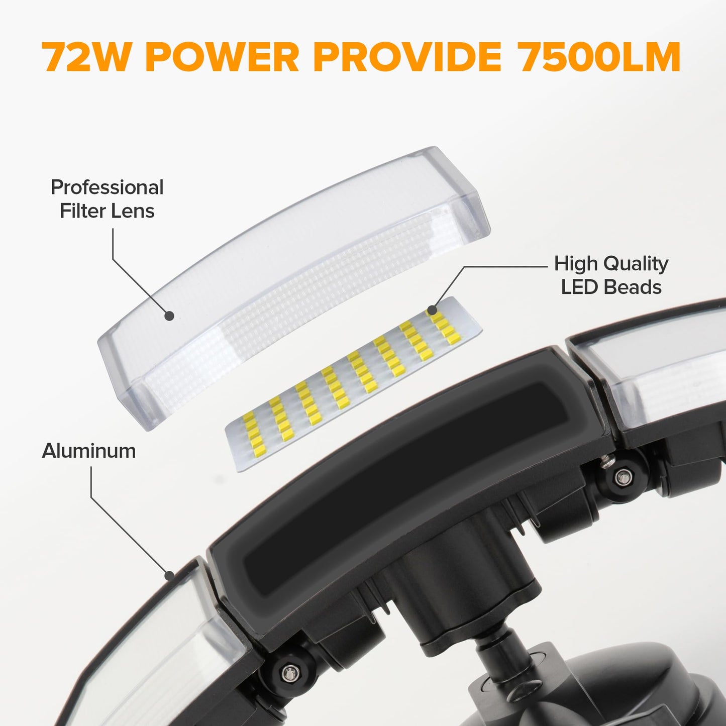 LUTEC 72W 6300LM LED Security Lights Motion Sensor Light Outdoor, 5000K Daylight, IP65 Waterproof, Dusk to Dawn, 3 Head Motion Detected Flood Light for Garage, Yard, Porch(Black)