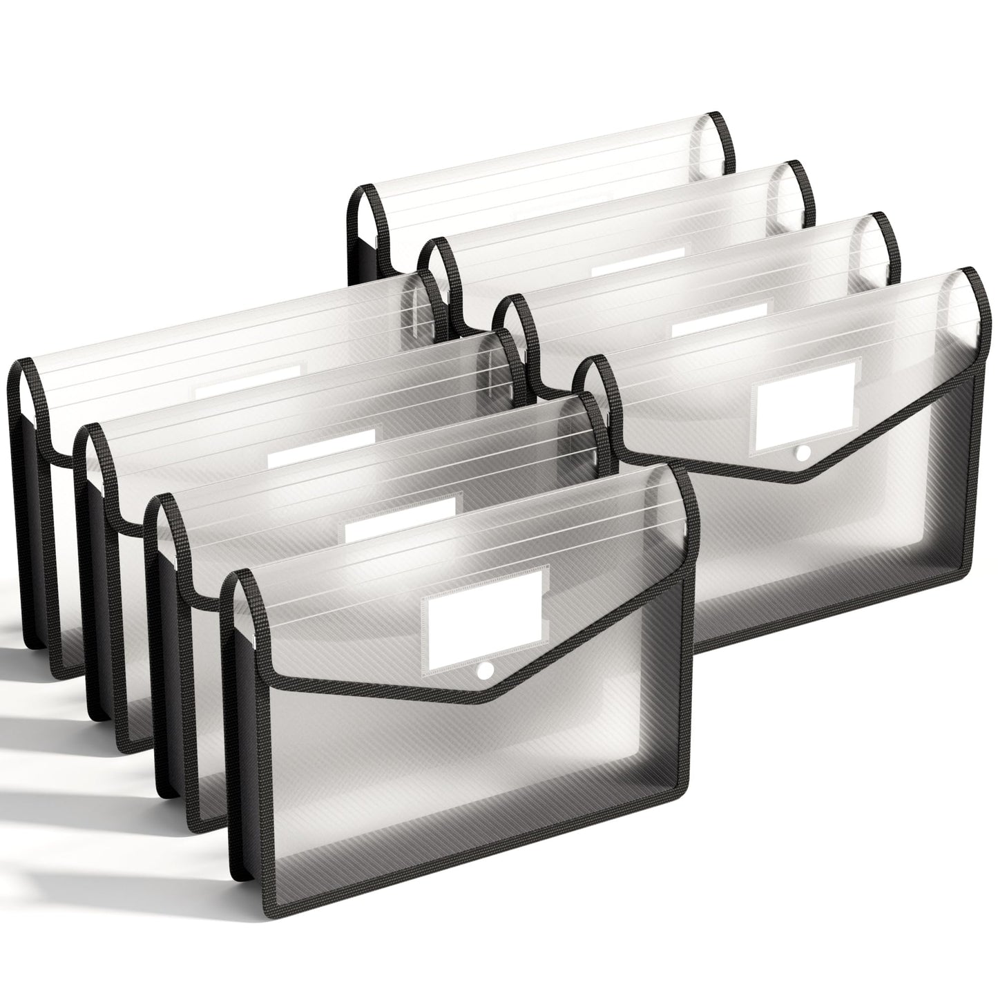 ABC life 8 Pack Plastic Expanding File Folder, Folders for Documents with Snap Closure, Black File Folder Organizer Holder, Transparent Accordion File Pouch,Large Capacity, Fit Letter/A4 Size - Black