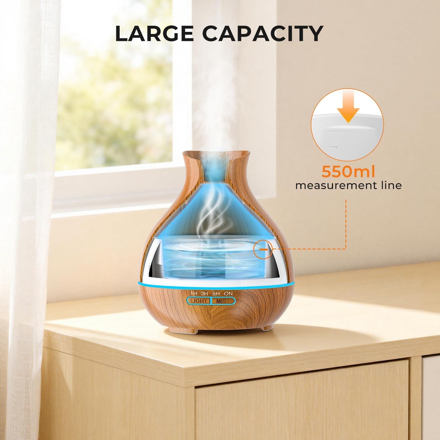 BZseed Aromatherapy Essential Oil Diffuser,2 PCS Humidifier with 550ml Lasting Mist Output Waterless Auto-Off Ultrasonic Diffusers 7 Color LED Lights Cool Mist Humidifier for Large Room, Home