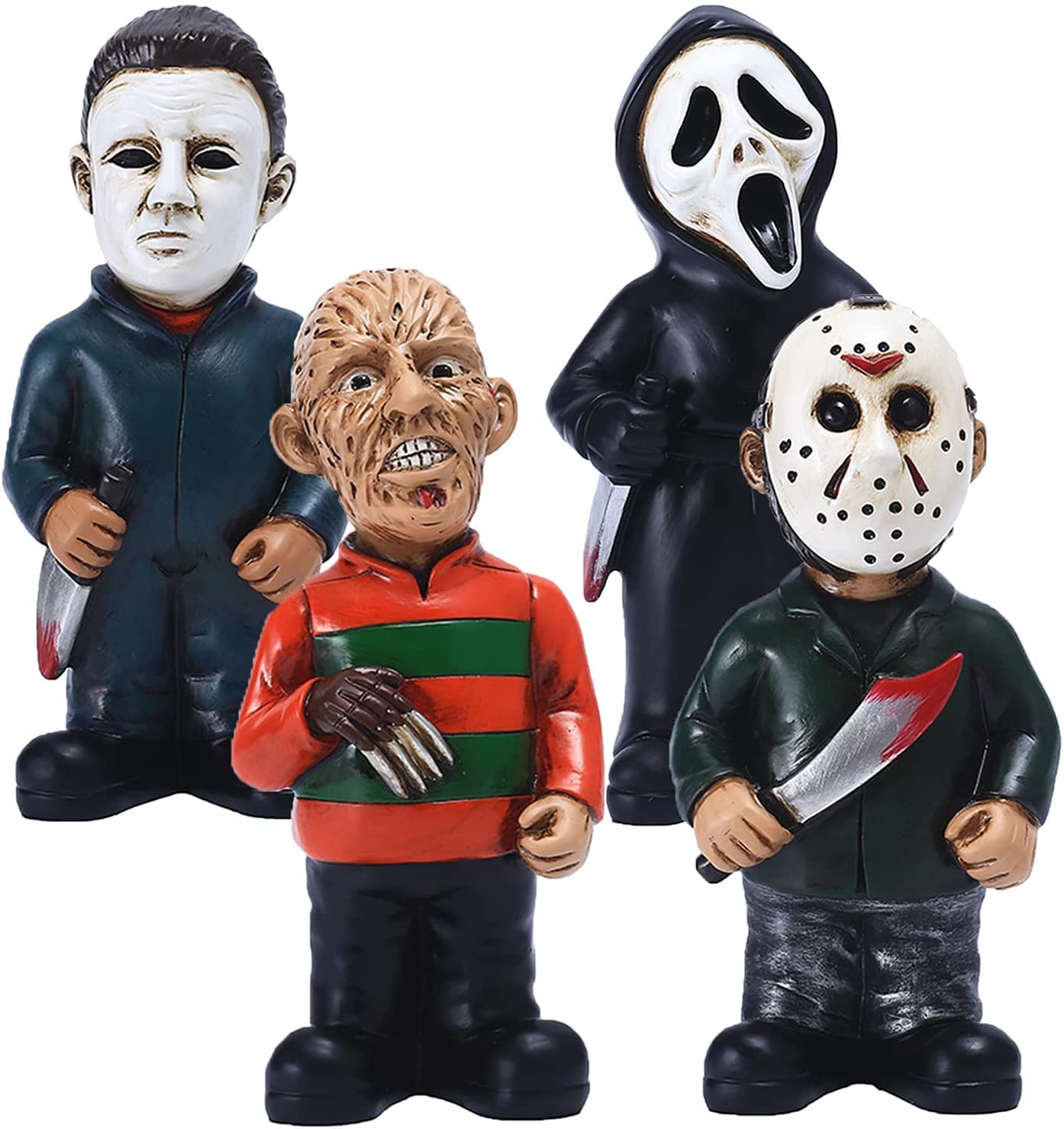 Homelex Horror Movie Garden Gnomes Decoration Set Michael Myers Freddy Jason Scary Gnomes Figurine for Halloween Statues
