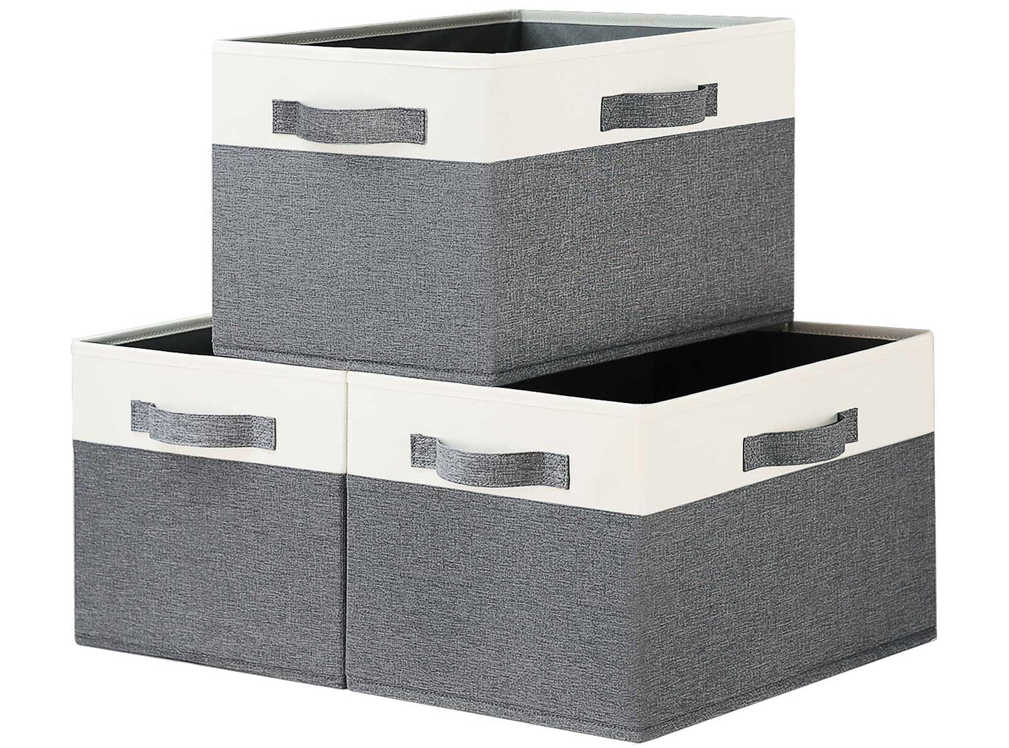 TxvzgHome Large Storage Baskets for Shelves 3 Pack | 15x11x9.6in Fabric Storage Bin with 3 Handles | Collapsible Closet Storage Bins for Shelves (White&Grey)