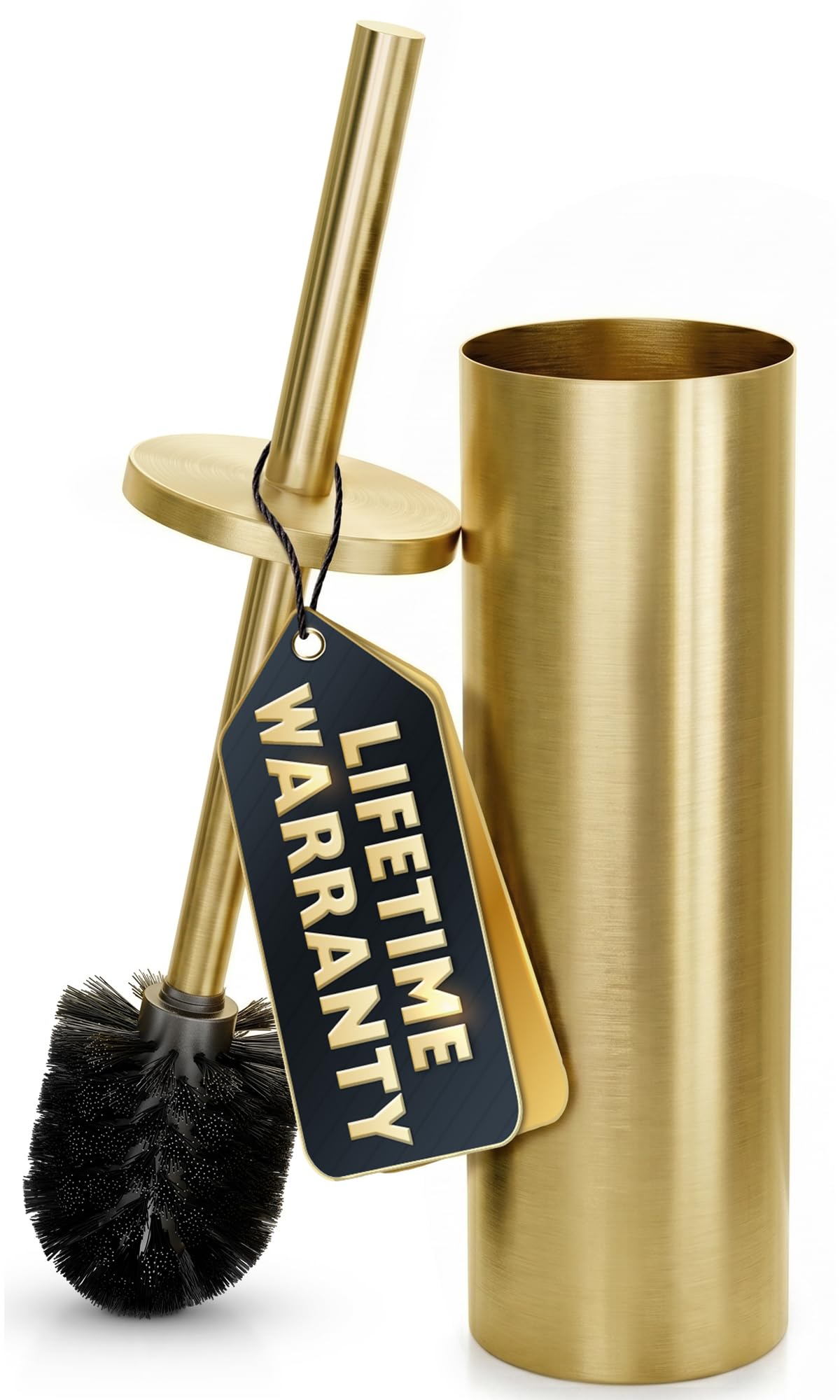 Novsix Stainless Steel Toilet Brush and Holder for Bathroom Toilet Bowl Cleaner Brush Set, Brushed Gold