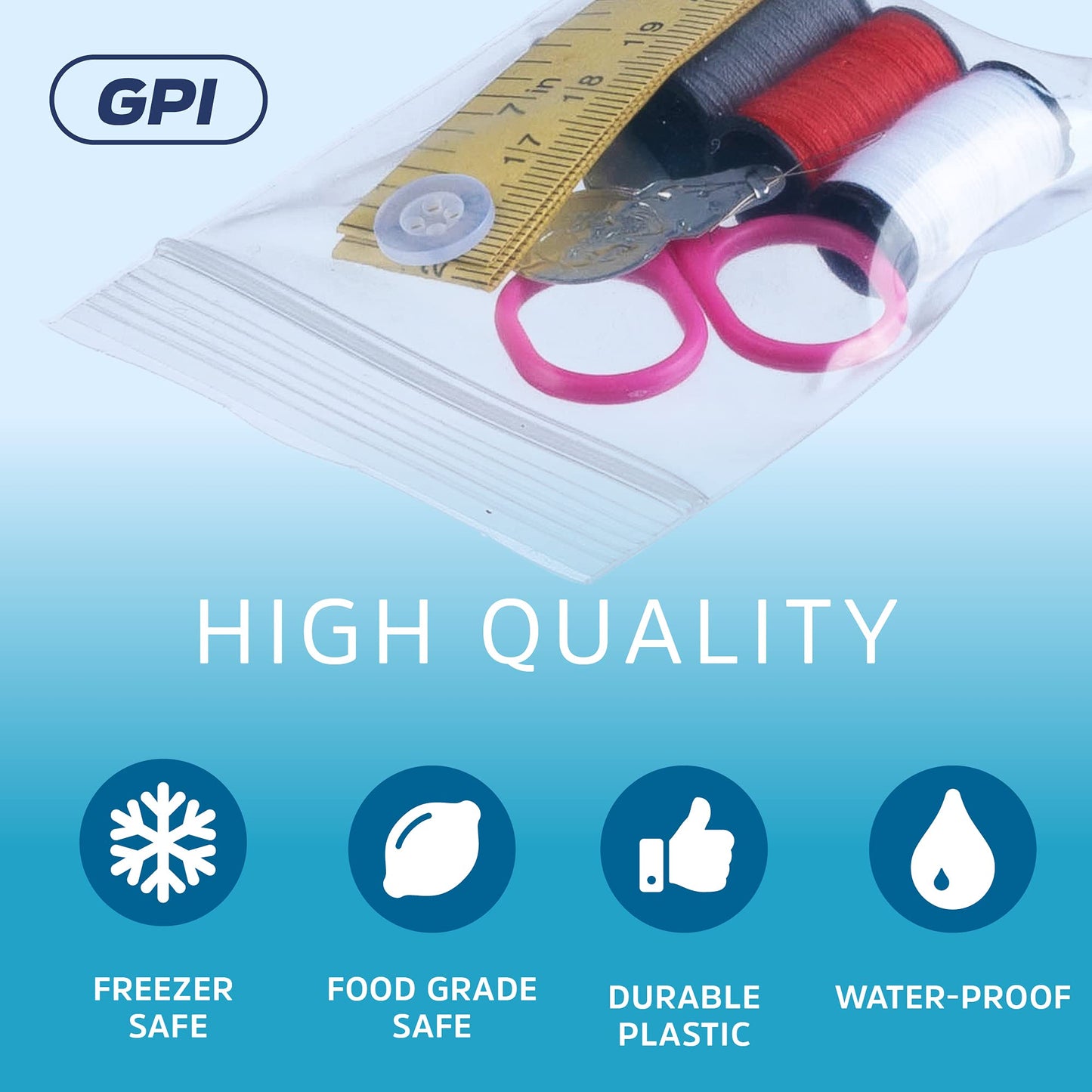 2.5 x 3 inches, 4Mil Clear Reclosable Zip Bags, Case of 1,000 - GPI Brand