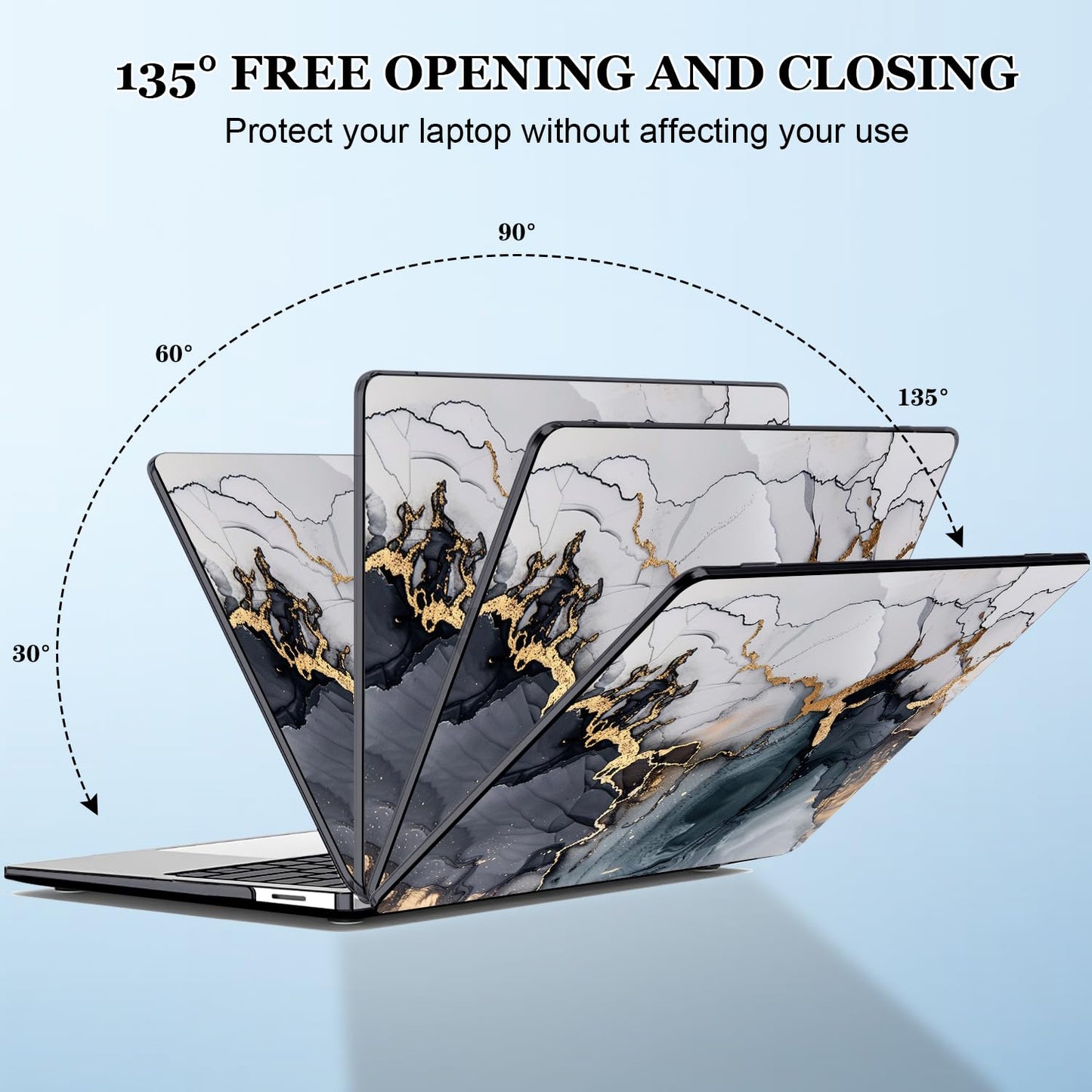 Seanai Protective Case Compatible with 2036 Microsoft Surface Laptop 13.8 inch Touchscreen 2024 (7th Edition), Plastic Hard Shell Case&Keyboard Cover&Screen Film, Marble Golden Patterns