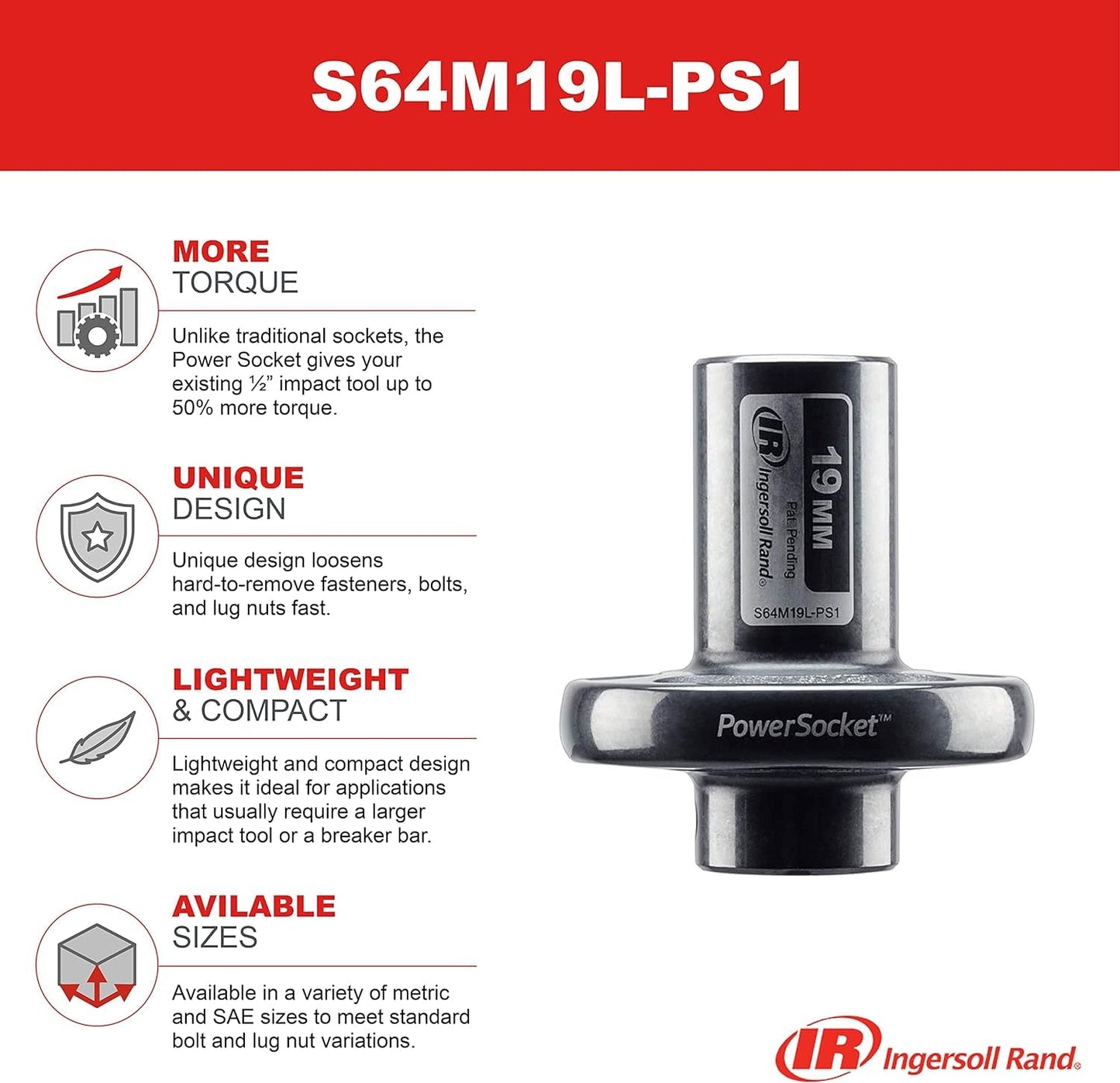 Ingersoll Rand S64M19L-PS1 19mm Power Socket