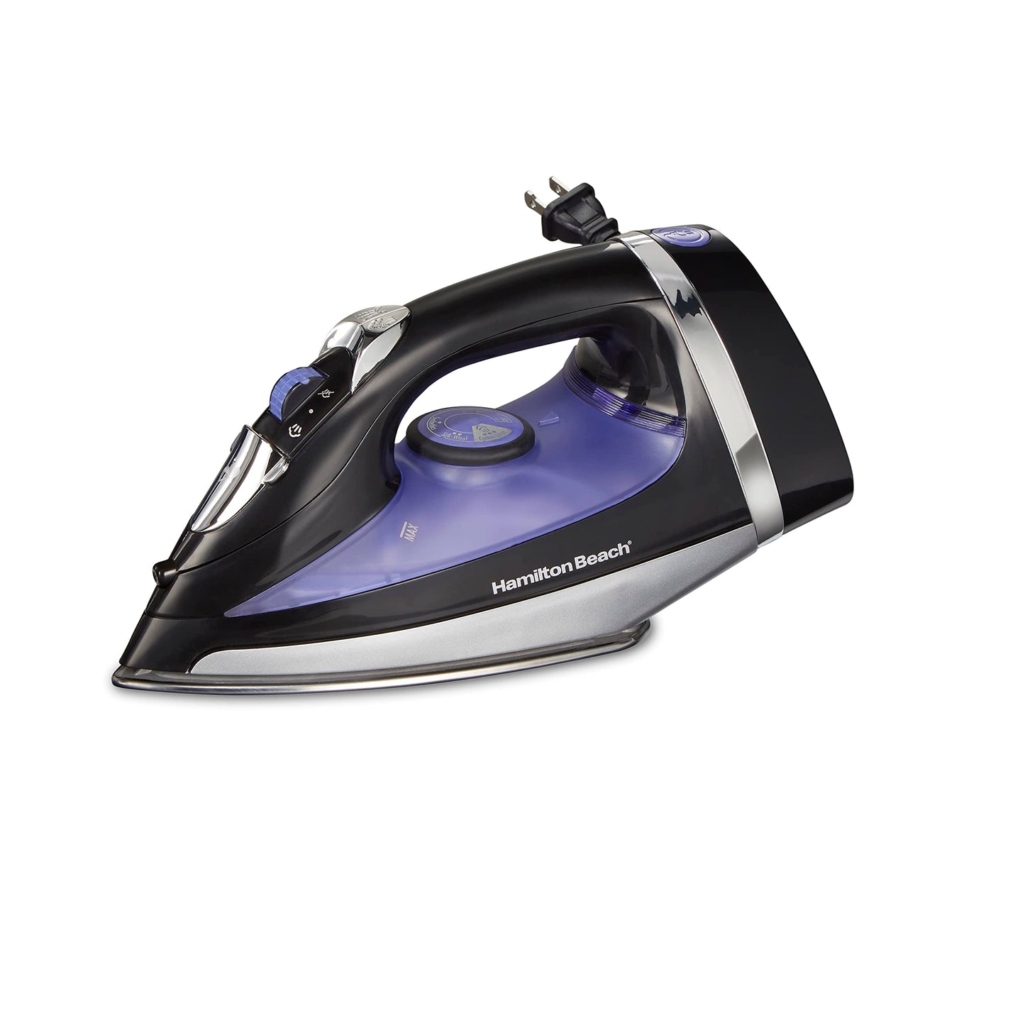 Hamilton Beach Steam Iron for Clothes, Retractable Cord Iron, Stainless Steel Soleplate, 1200W, Vertical Steam, Spray & Steam Boost, Black, 14214