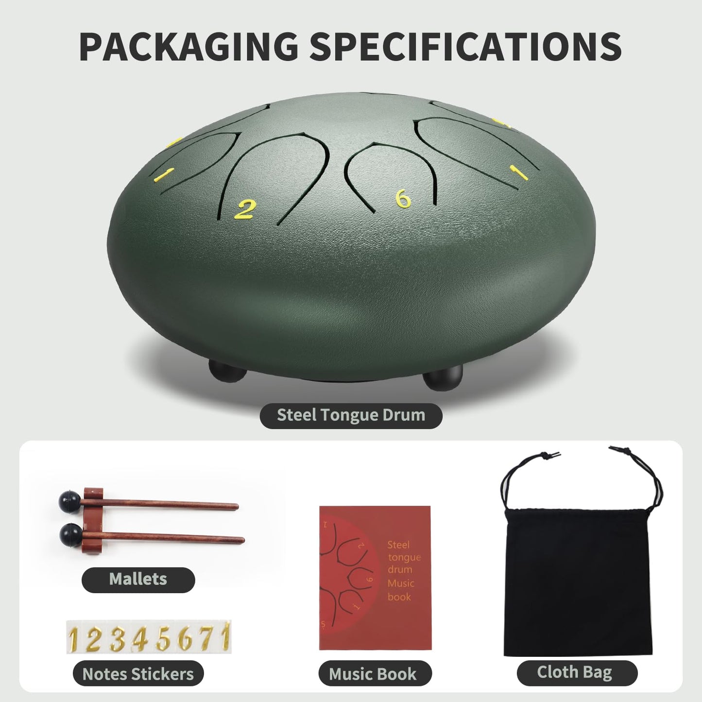 Rain Drum for Outside, 6 Inches 8 Notes Steel Tongue Drum for Garden Instrument, Rain Chime Waterproof, Hand Pan Instrument Outdoor, with Bag, Music Book, Mallets