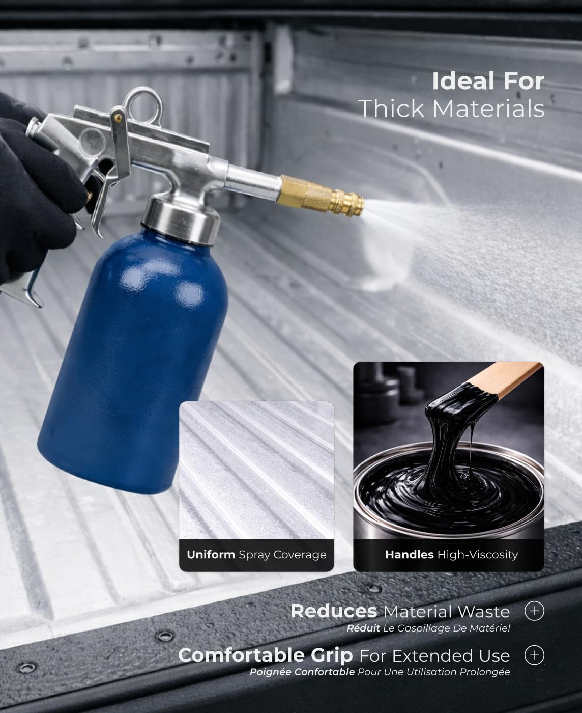 Caute Air Rust-Proofing Undercoating Spray Gun, 1100ml Cup, 58-87 PSI, with Two Flexible Wands and PTFE Thread Seal Tape
