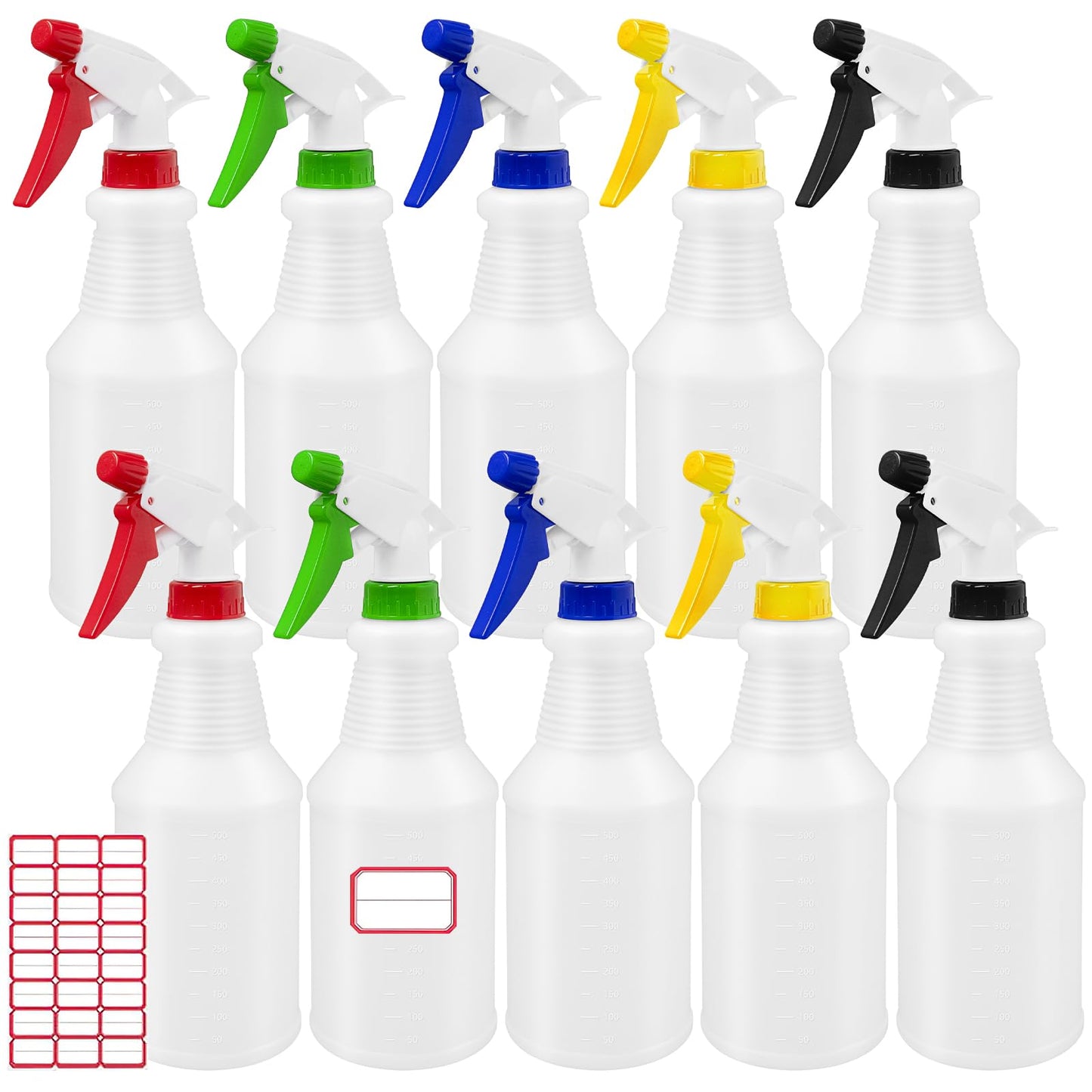 10 Pack Plastic Spray Bottles, 24 oz Refillable Empty Spray Bottle with Measurements & Label, Leakproof Water Spray Bottle with Adjustable Nozzle, Mist Sprayer Bottle for Hair Plant