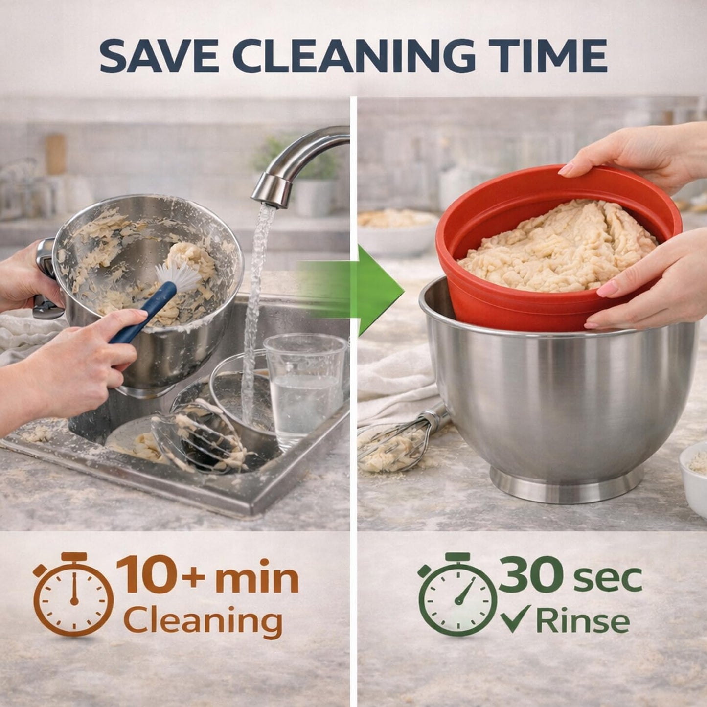 3 PCS Upgraded Silicone Bowl Liners with Lids for KitchenAid 6QT Tilt-Head Mixer, Thickened Anti-Collapse, Adjustable Air Vent for Dough Proofing, Use at -40℃~260℃, Mixing, Fermentation & Storage
