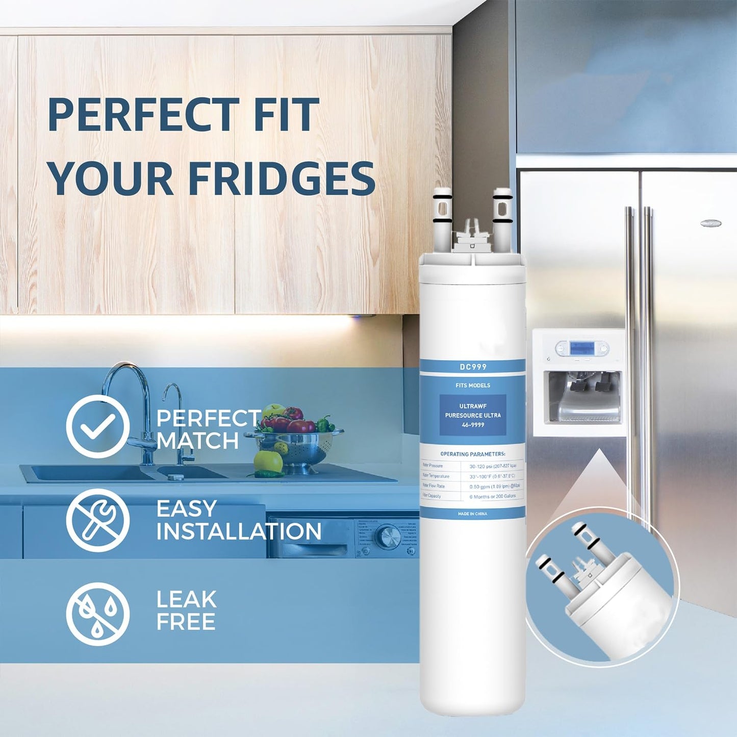 Compatible with ULTRAWF, Puresource Ultra, Kenmore 9999, 469999, A0094E28261, 242017801, 242017800, Refrigerator Water Filter, Height 11 inches, 3 Pack