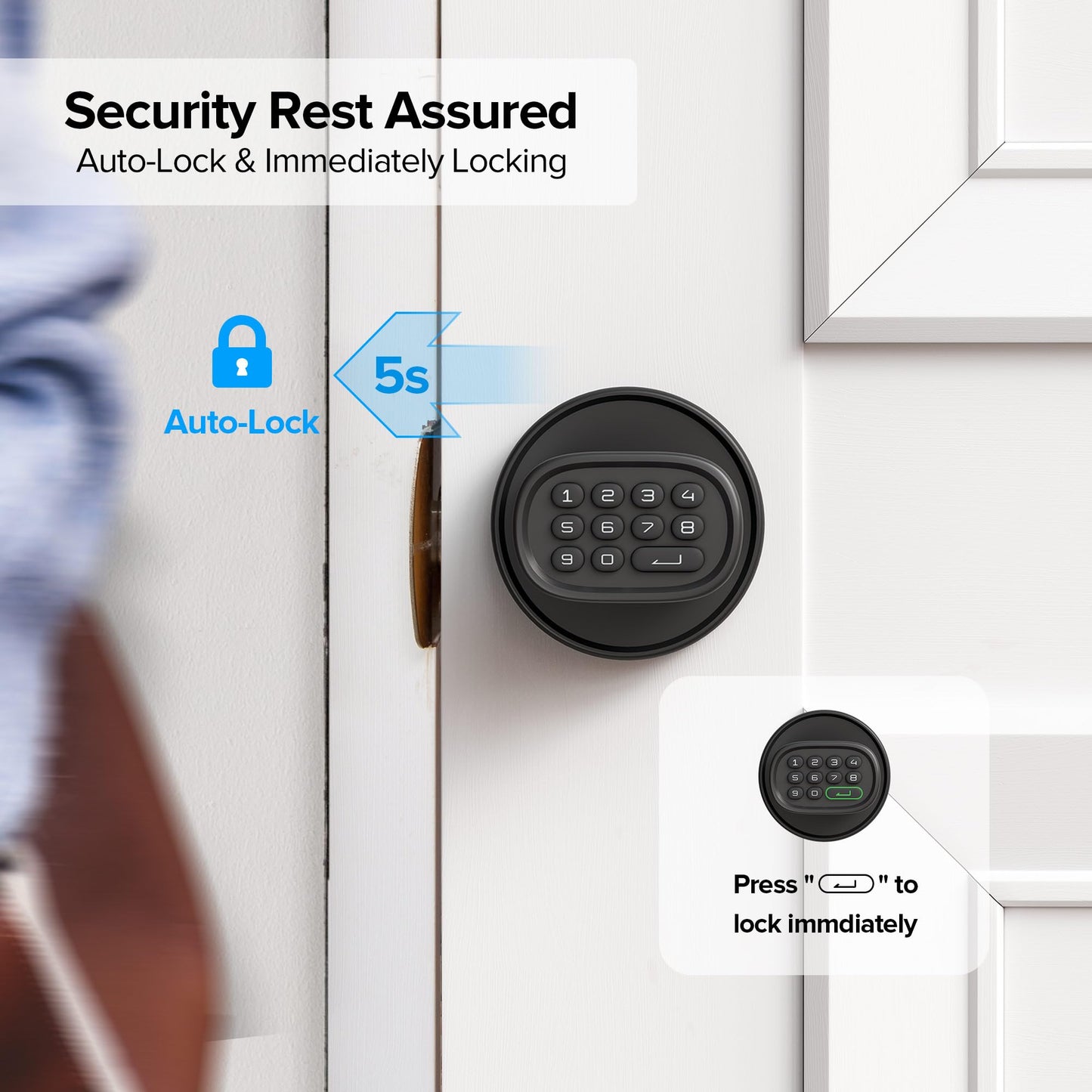 ThorBolt Door Lock Knob with Keypad Keyless Entry Door Knob Electric Coded Indoor Door Knob for Interior Doors Thickness up to 2-1/4", Bedroom, Home Office, Garage, 4xAA Alkaline Battery, M1 Black