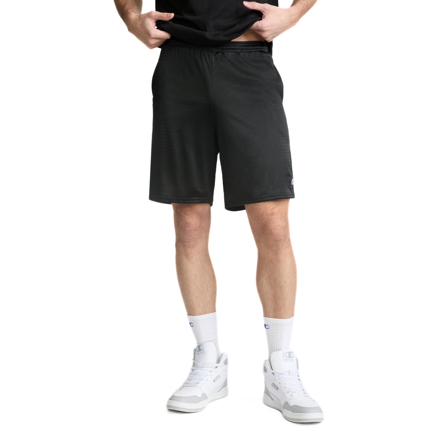 Champion Men's Long Mesh Short with Pockets, Black, Small