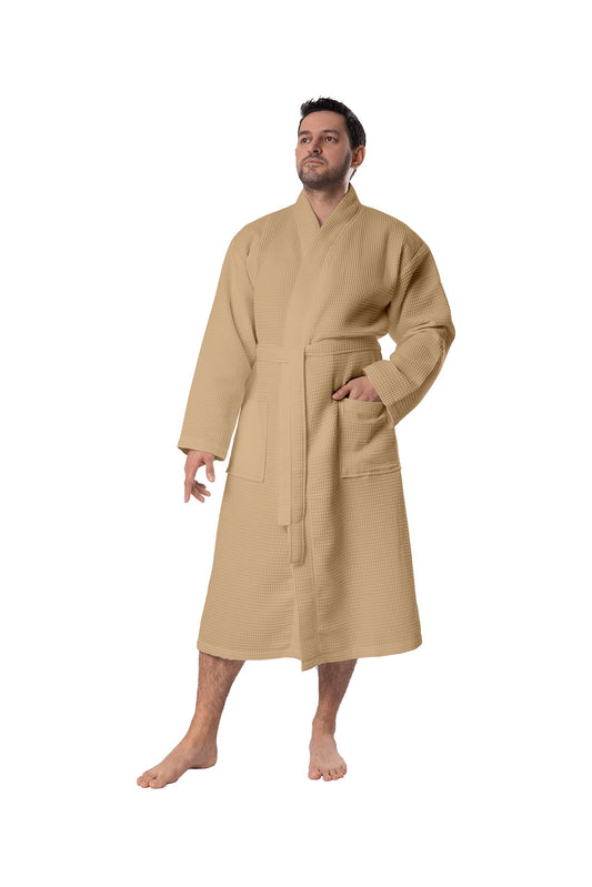 BAGNO MILANO Mens Robes, Waffle Robes For Men, Turkish Cotton Mens Bathrobes, Beige, Large-X-Large