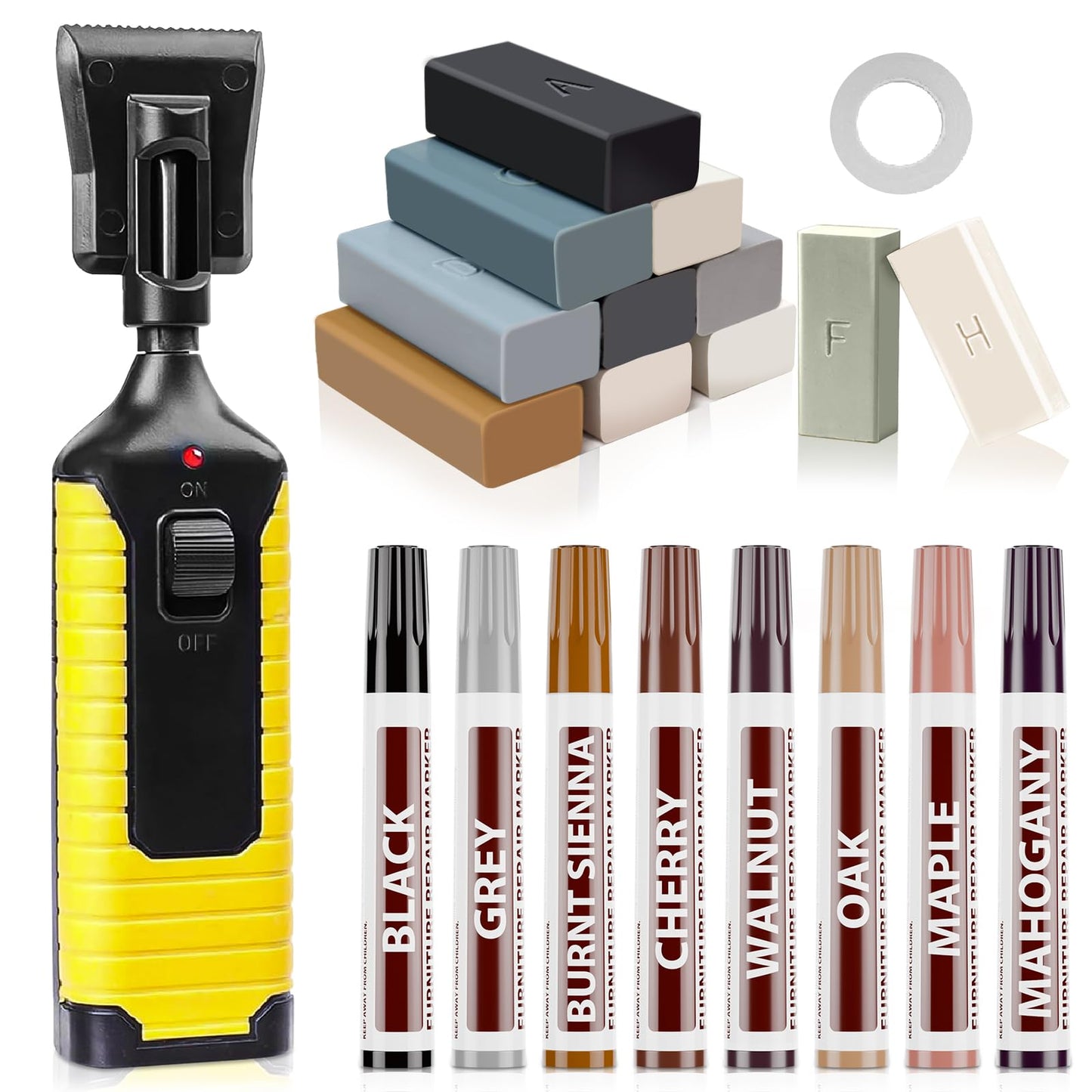Hardwood Floor Repair Kit -11PCS Laminate Vinyl Floor Wax with 8PCS Wood Furniture Touch Up Marker,Professional Restoration The Scratches, Stains,Holes on Any Wood Floor and Wooden Furniture