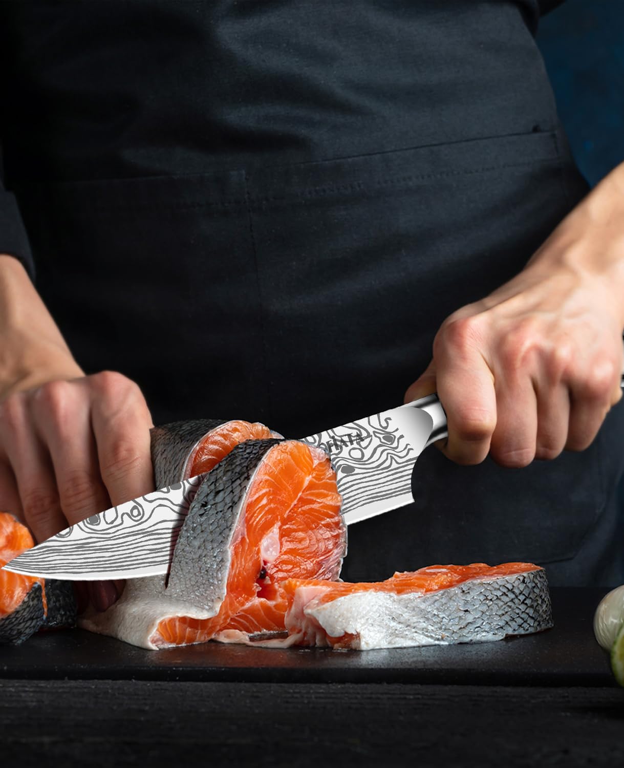 MOSFiATA 8 inch Super Sharp Professional Chef's Knife with Finger Guard and Knife Sharpener, German High Carbon Stainless Steel EN1.4116 with Micarta Handle and Gift Box