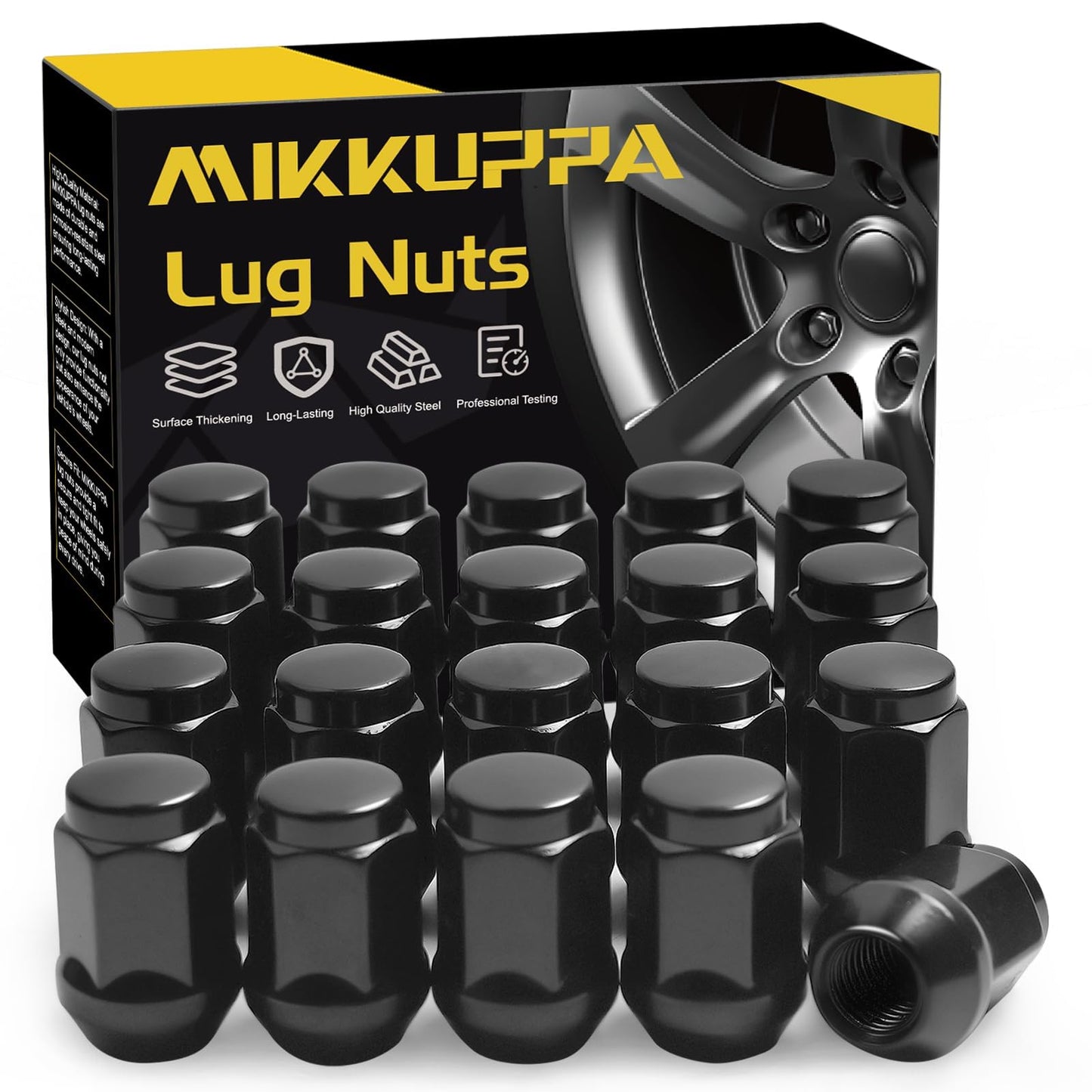 MIKKUPPA M12x1.5 Lug Nuts - Replacement for 2006-2020 Fusion, 2000-2023 Focus, 2001-2023 Escape Aftermarket Wheel - 20pcs Black Closed End Lug Nuts