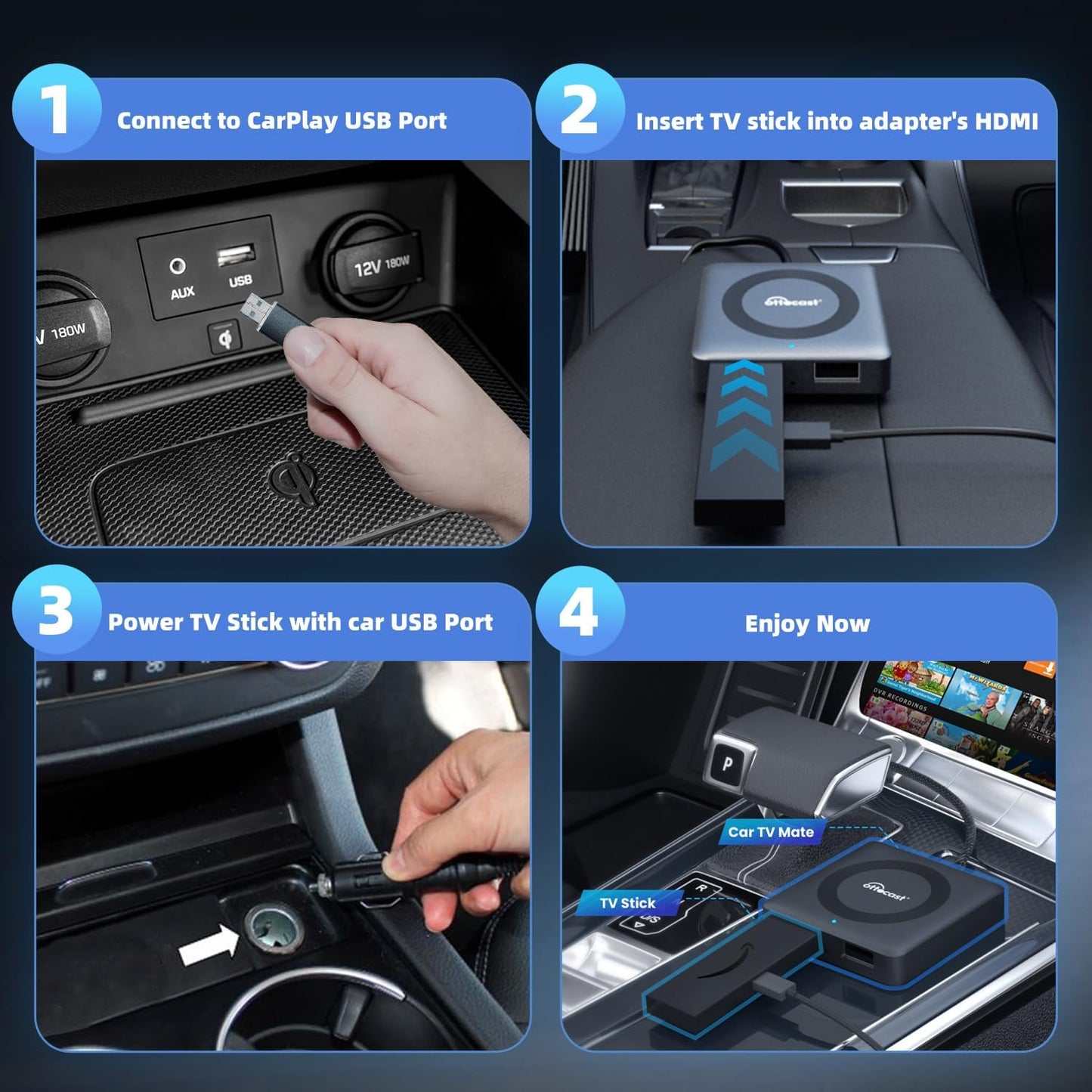 OTTOCAST Car TV Mate Pro Wireless CarPlay Adapter - Compatible with Fire TV Stick Converter for Car - Compatible with Set Top Box, Switch - HDMI to USB Converter for OEM CarPlay Cars