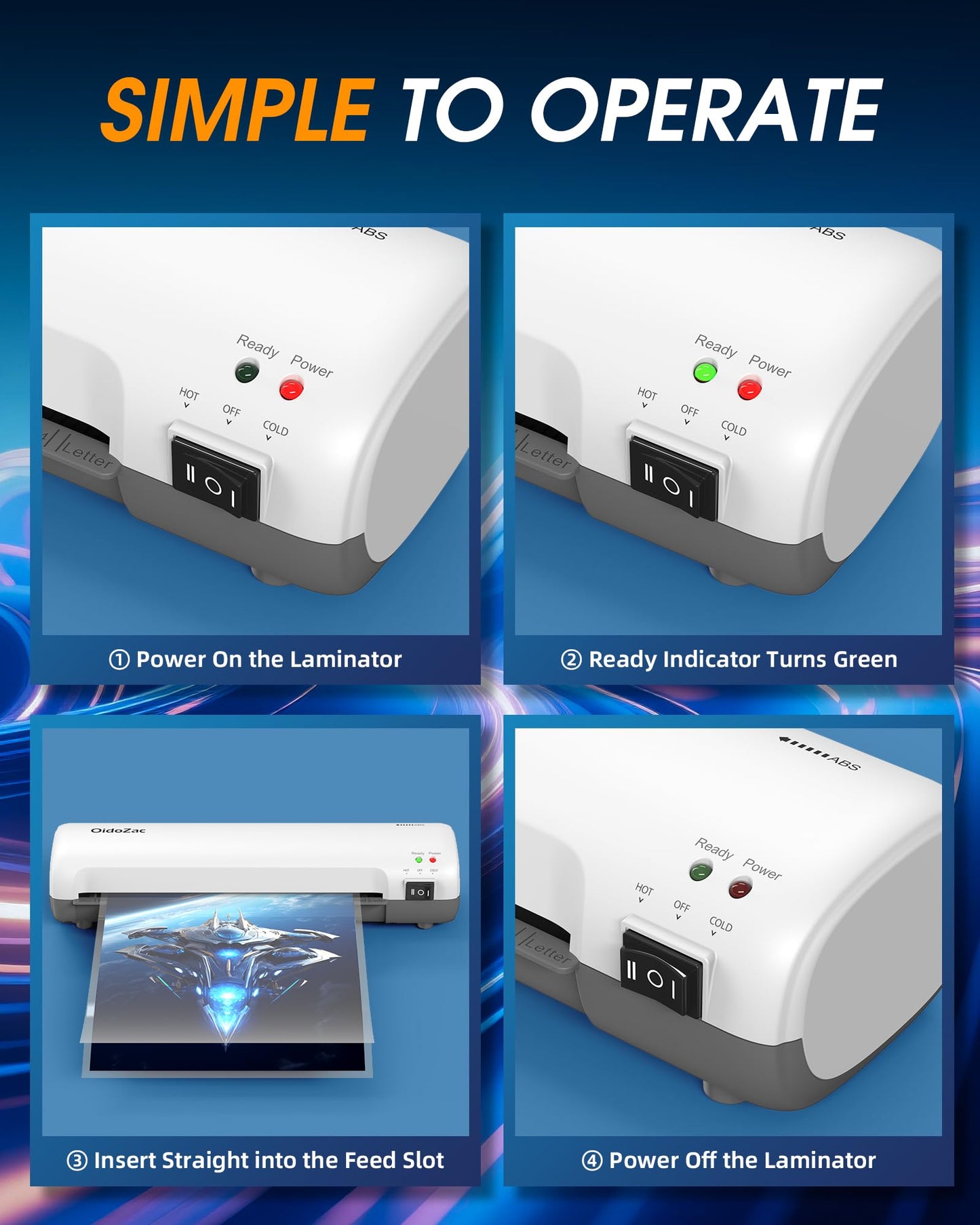 Laminator Machine 9-Inch, 4-in-1 Thermal Laminator with 30 Laminating Pouches (A4/A5/A6), Never Jam ABS Button, Trimmer & Corner Rounder, Hot & Cold Desktop Laminating Machine for Home Office School