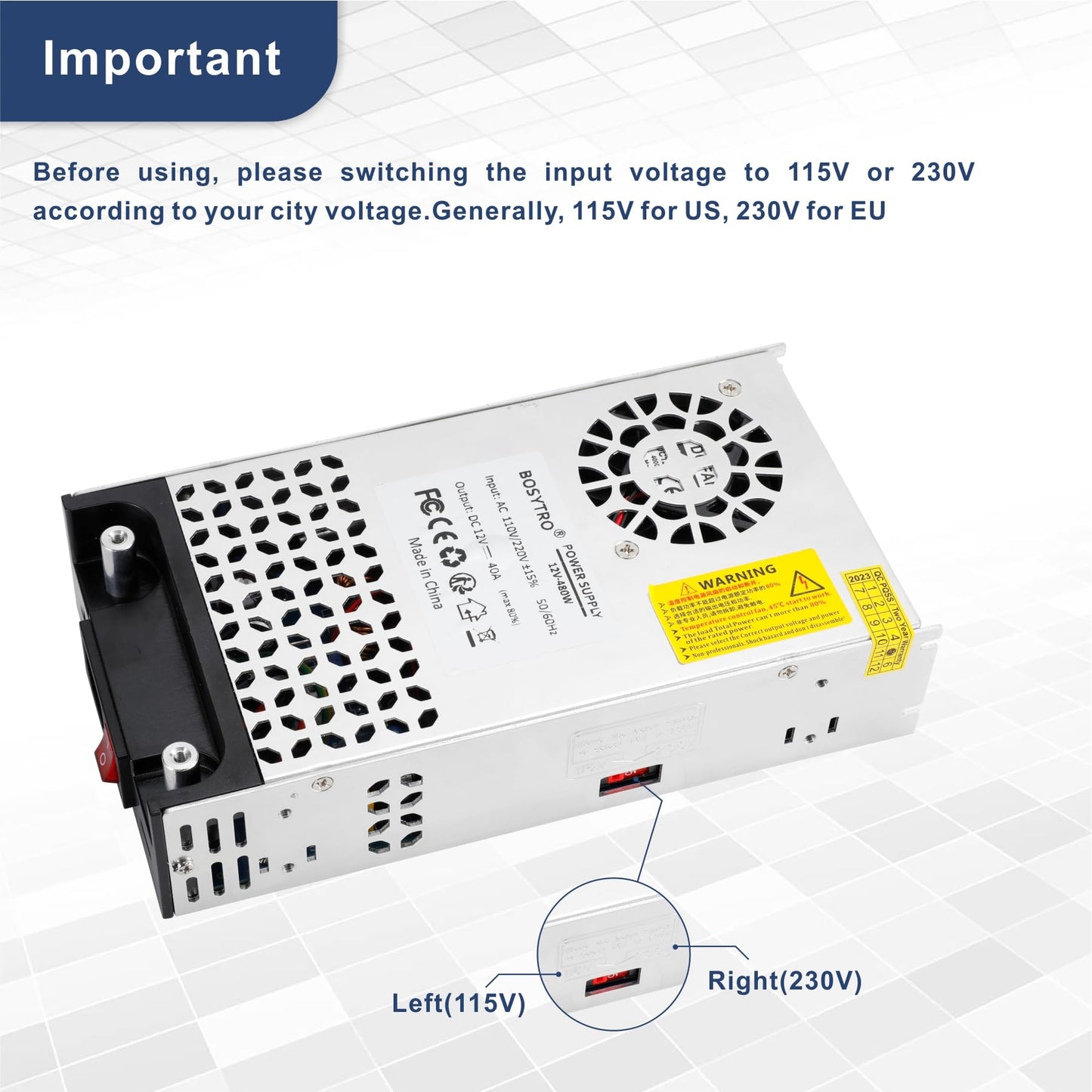 BOSYTRO 12V DC Power Supply 600W 50A SMPS 110v to 12v Converter Transformer AC to DC Converter for 3D Printer, Led Strip, Motor Pump, CCTV, Electronic Instruments, Lab Computer