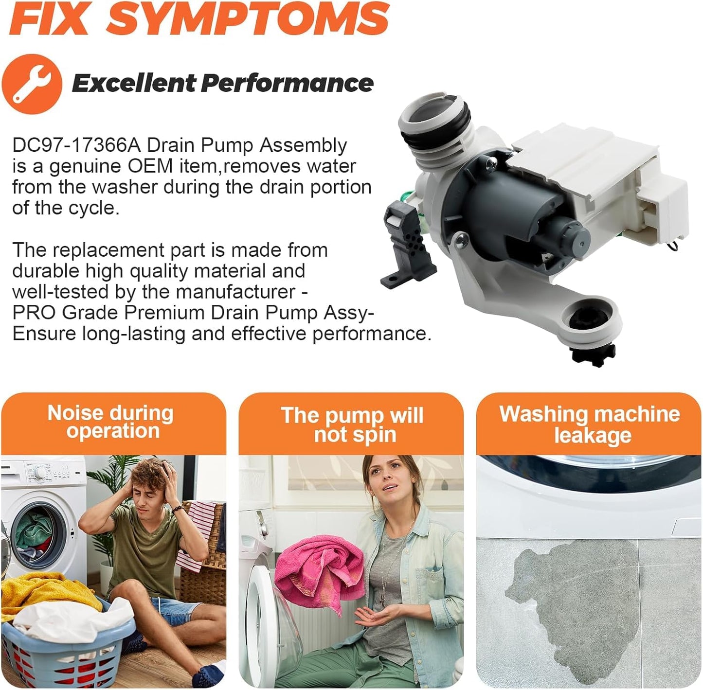 DC97-19289F DC97-19289B DC97-19289A Washer Drain Pump Assembly Compatible with Samsung Washer, Replaces DC97-17349B DC97-17366A DC97-17366J PX3516-01