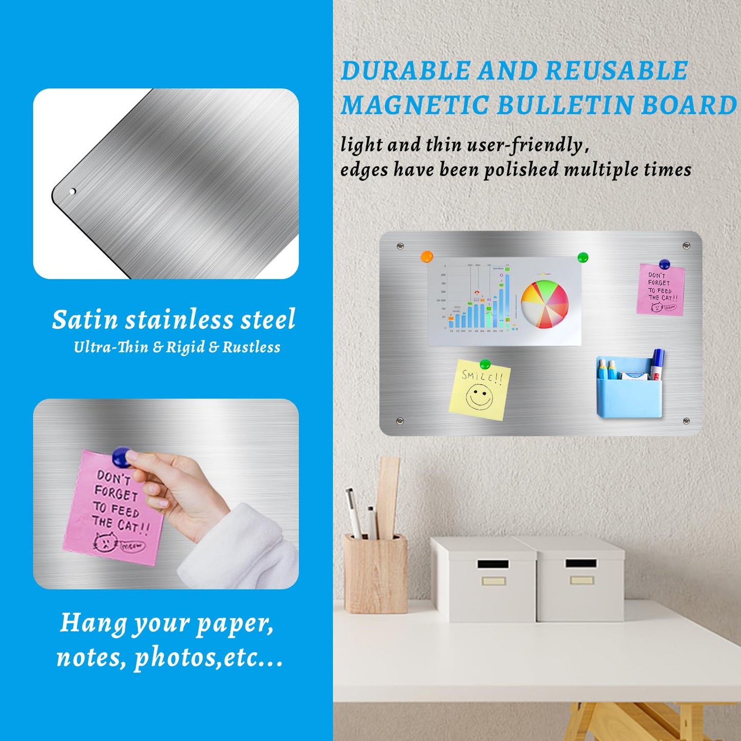 HAOIVE Magnetic Metal Board for Wall - Bulletin Board for Magnets (Silver, 2 Pack)