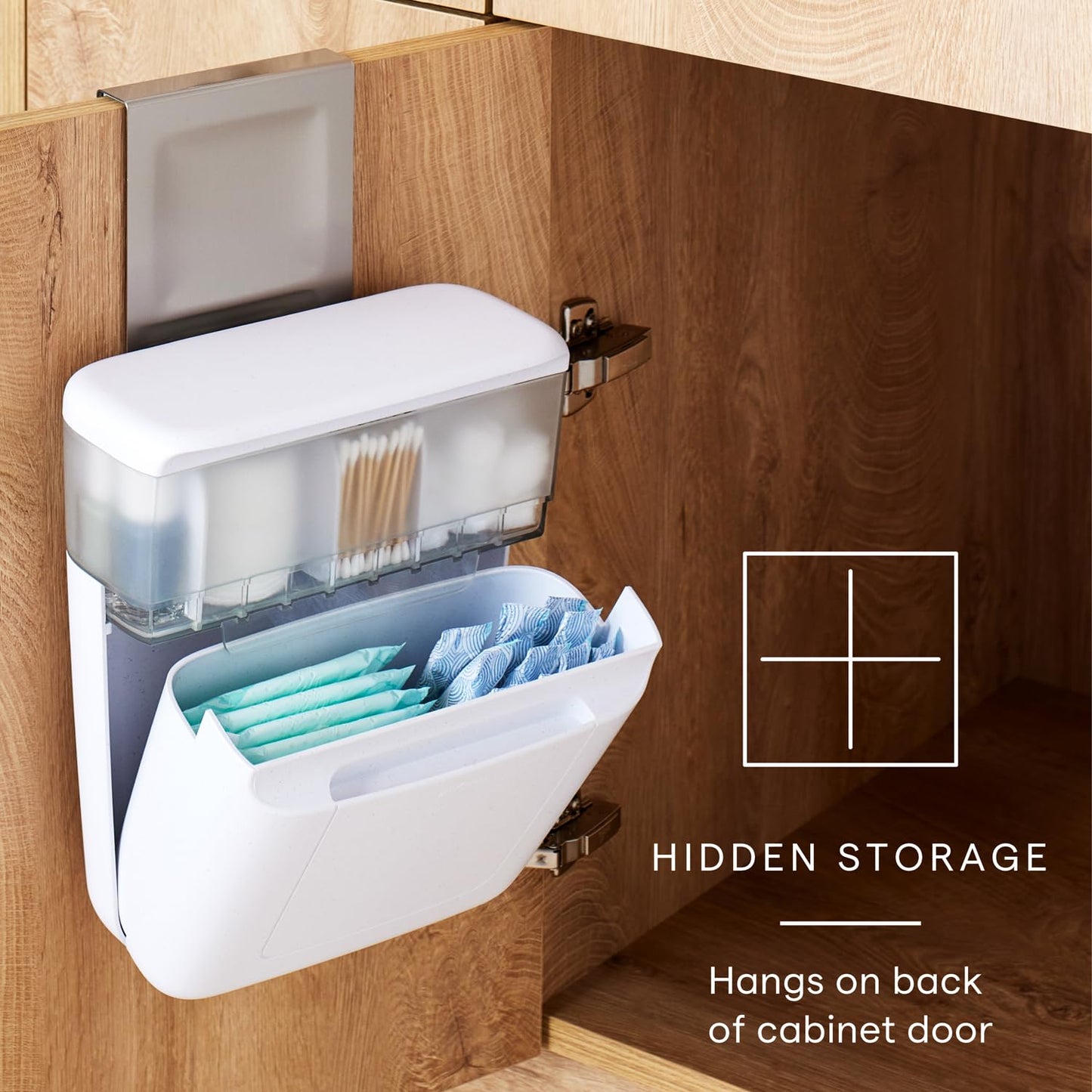 YouCopia DoorStash Hanging Bathroom Cabinet Door 3 Adjustable Compartments, Large Section and Covered Lid for Accessory Organization, Speckled Shell