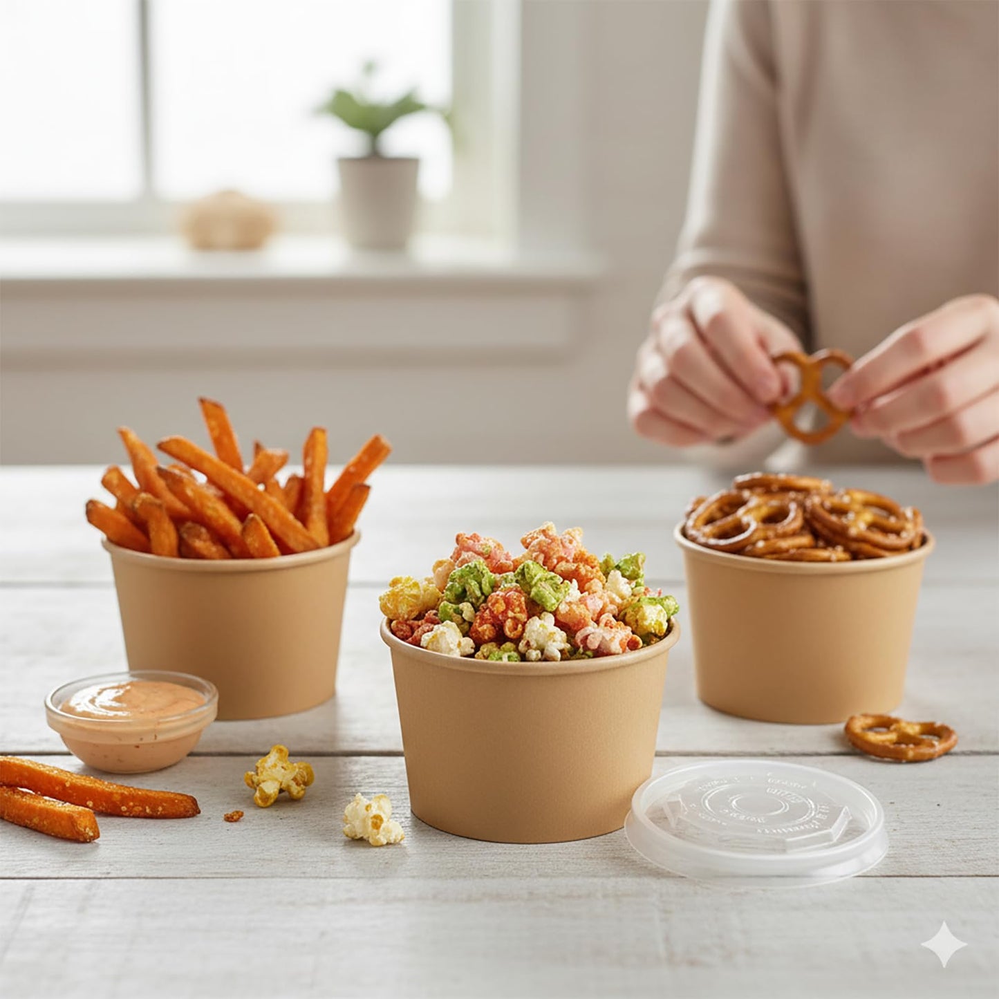 100 Pcs Ice Cream Containers with Clear Lids, 8oz Leak-Proof Kraft Paper Hot Soup Bowls, Microwave & Freezer Safe Disposable to-Go Food Containers for Catering, Parties, & Meal Prep