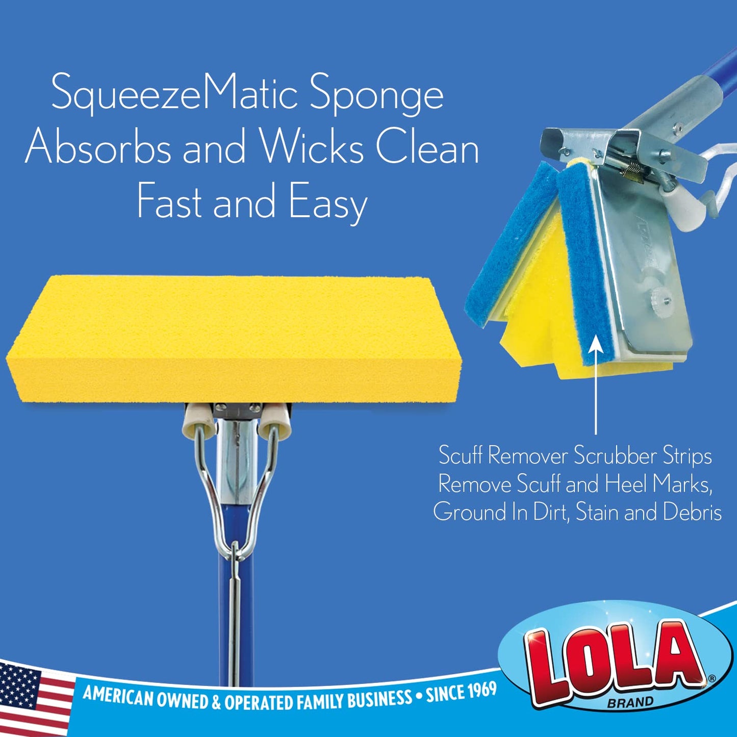 LOLA Products Squeeze Matic Easy Clean Butterfly Sponge Mop Head Refill, 9"" Wide Mop Head, Replacement Head for Floor Cleaning, Fits Most Automatic Squeeze Sponge Mops, 6 Pack, 2031-6