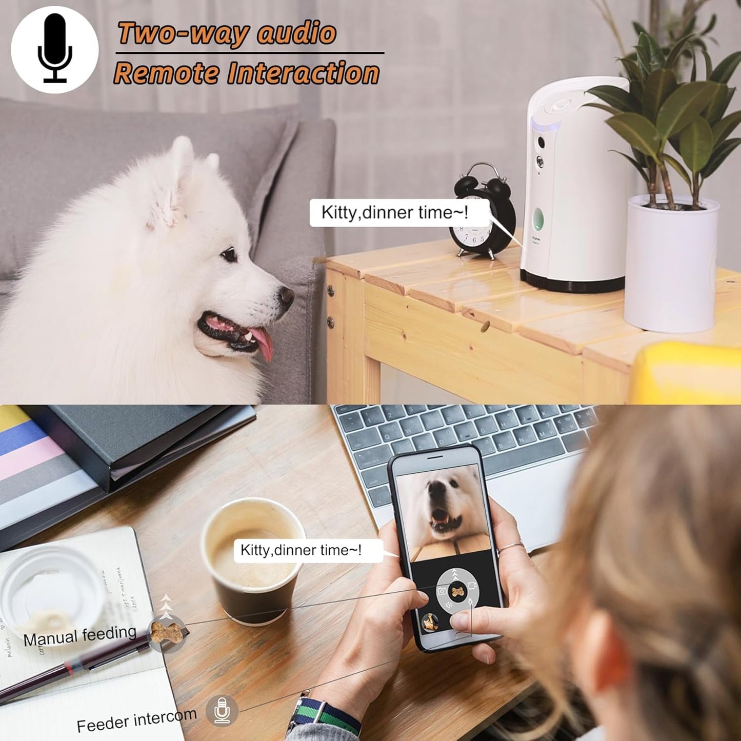 SKYMEE Dog Camera Treat Dispenser,WiFi Full HD Pet Camera with Two-Way Audio and Night Vision,Compatible with Alexa(White)