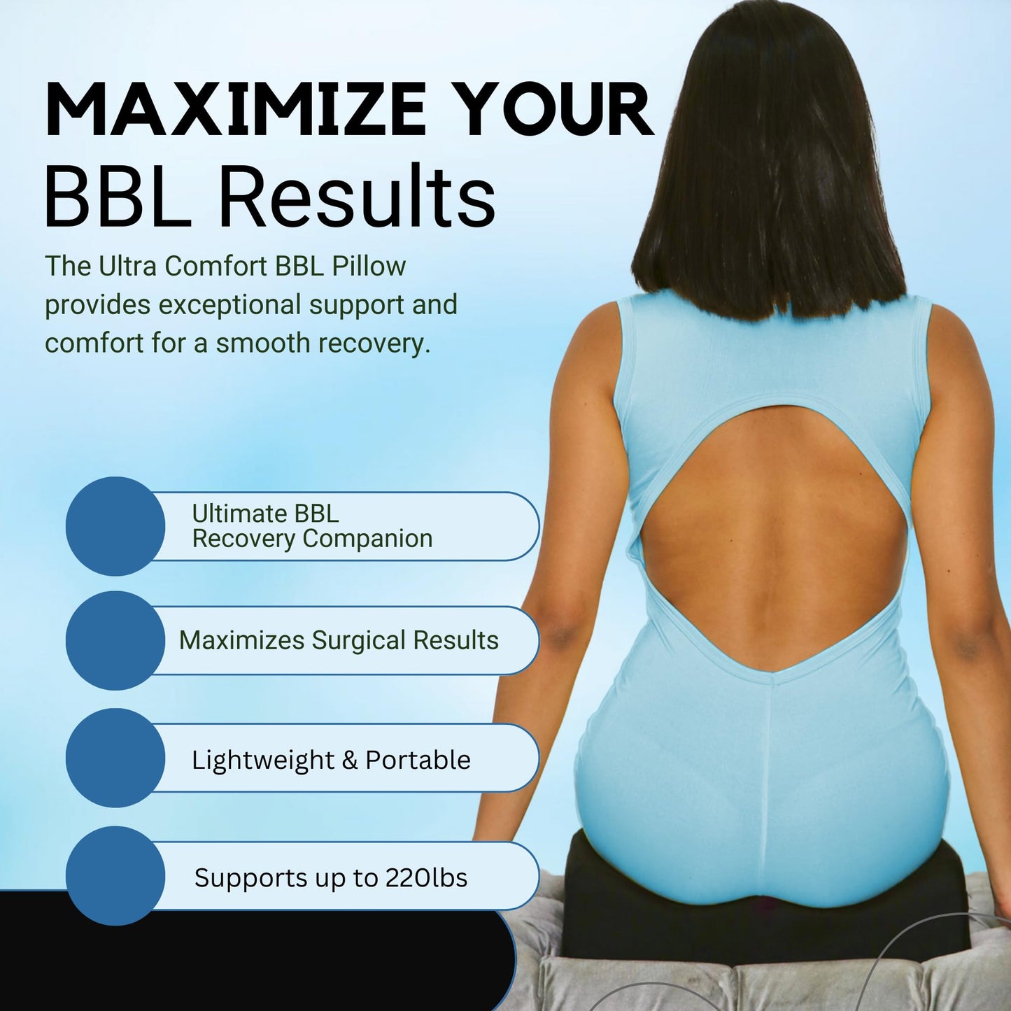 Brazilian Butt Lift Pillow After Surgery - Dr. Approved BBL Recovery Pillow w/Back Support Cushion for Post-Op Sitting + Cover Drawstring Bag | Comfortable & Easy to Carry for Home, Travel & Work