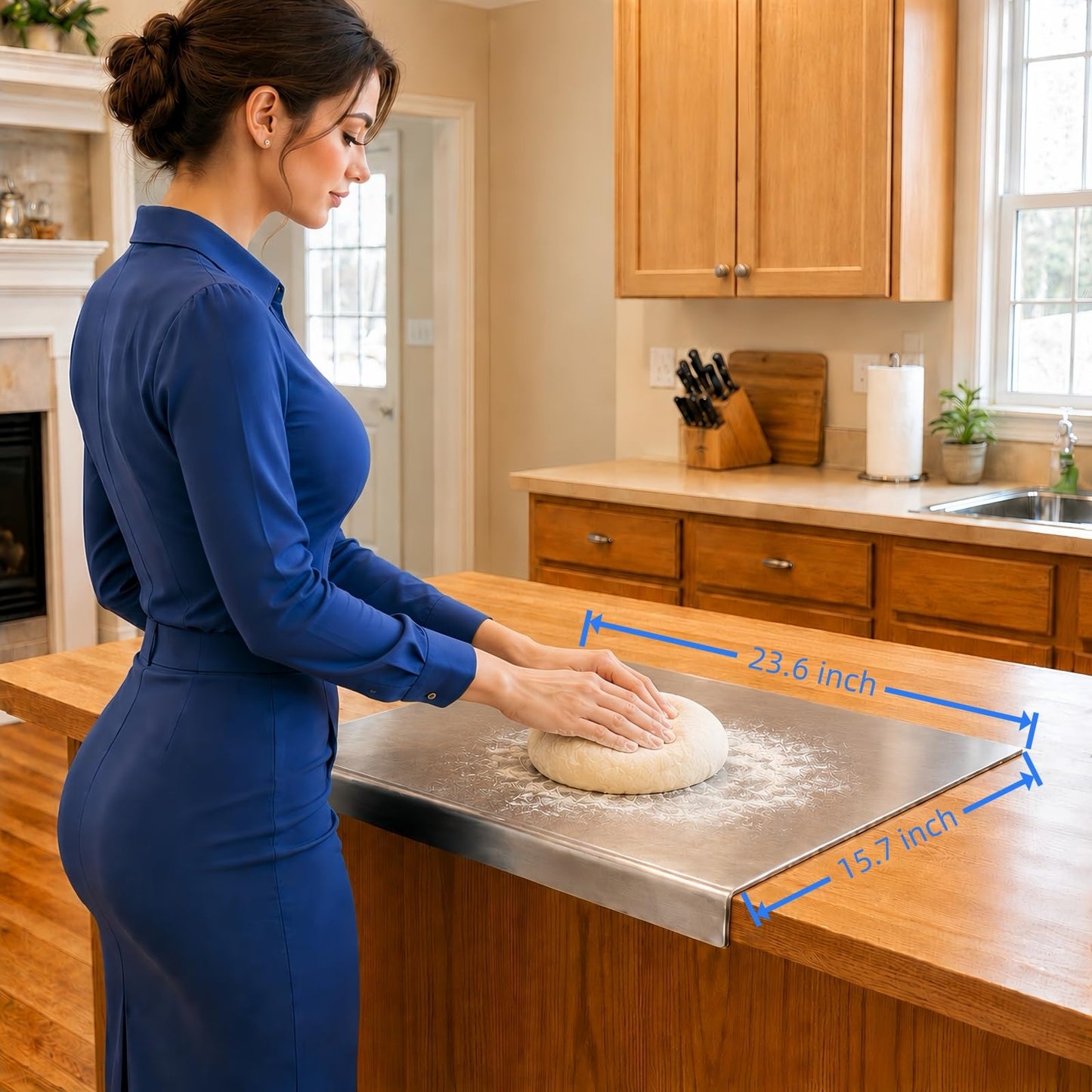 FayLongSky 304 Stainless Steel Cutting Board with Lip, Rounded Edges No Sharp Corners, with 2 Pcs Non-Slip Mats, for Kitchen, Meat, Vegetables, Fruits, Kneading, Bread & Baking (15.7" L x 11.8" W)