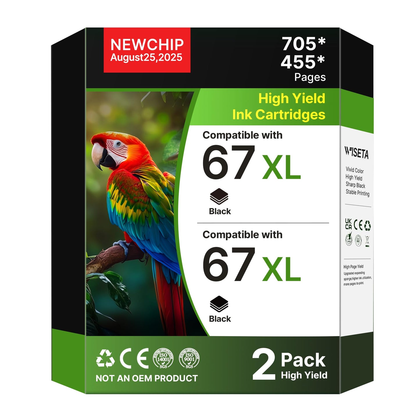 67XL Ink Cartridges Replacement for HP 67xl Ink Cartouche Encre for HP Ink 67 HP67XL for HP 6010e 6020e 6022e Envy Pro 6455 6458 6475 Envy 6455e 6458e 6055 6055e Printer(2 Black)