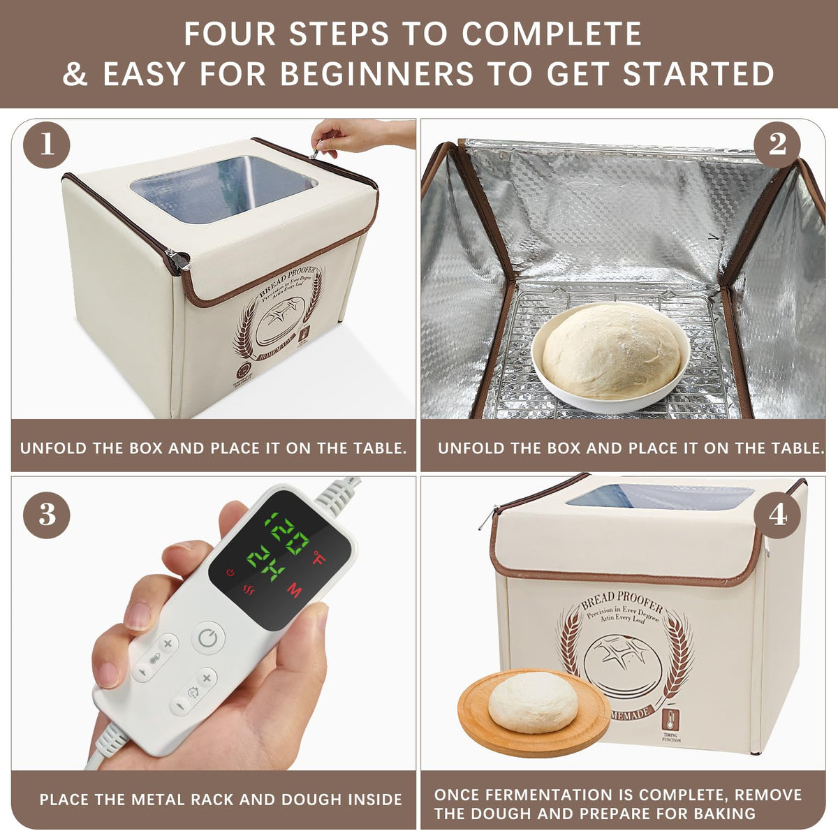 AICNLY Foldable Dough Proofer Box – Bread Proofing Box with 77-122℉ Temp Control & 48H Timer, Insulated Fermentation Chamber for Sourdough, Yogurt, Pizza & Kombucha