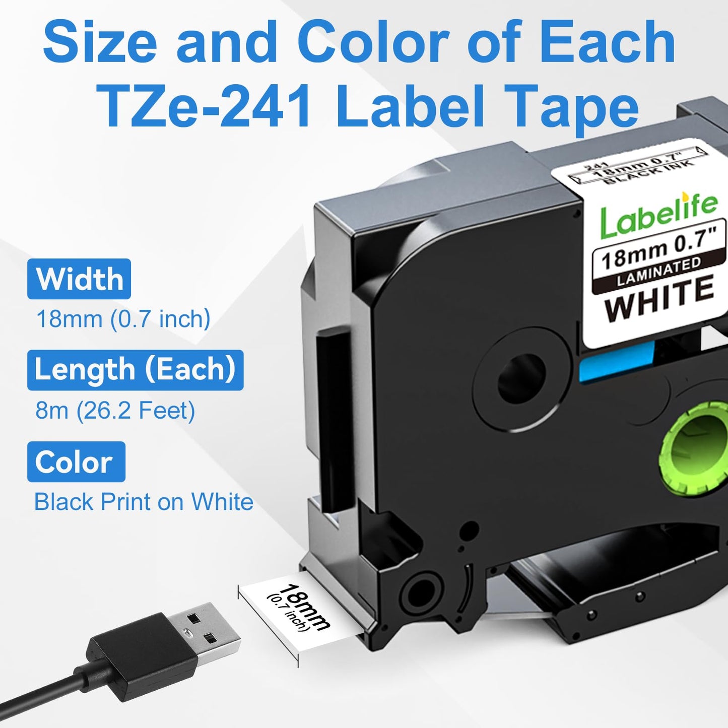 Labelife Replace for Brother Label Maker Tape 18mm TZe-241 TZe241 Ptouch TZe TZ Tape 18mm 0.7 3/4 Inch Laminated White Label Tape Use for Brother P Touch PT-D400 PT-D600 PT-D410 PT-1750, 5-Pack
