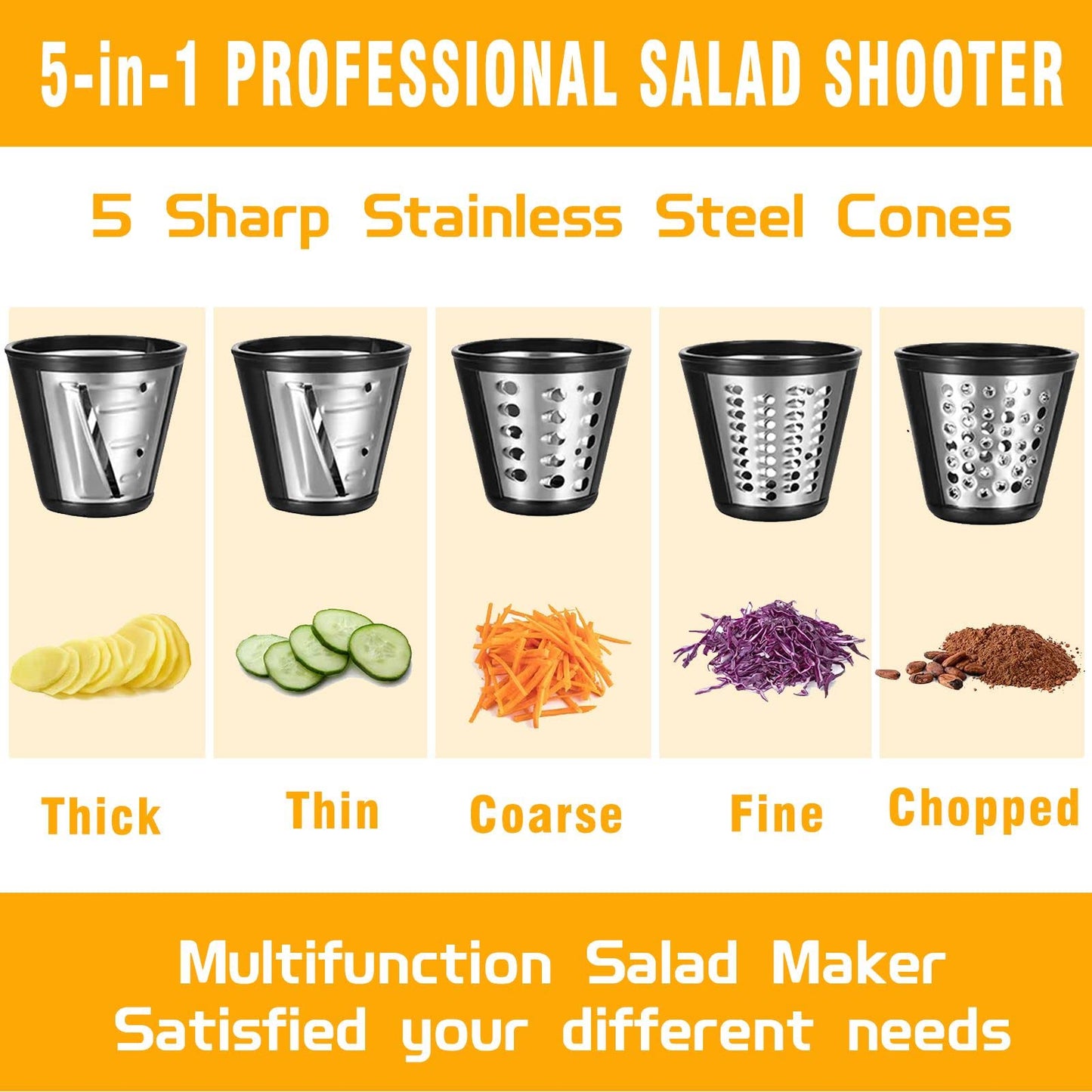 Professional Salad Maker, Electric Slicer Shredder/Graters/Chopper for Cheese, Carrot, Potato, Cucumbers