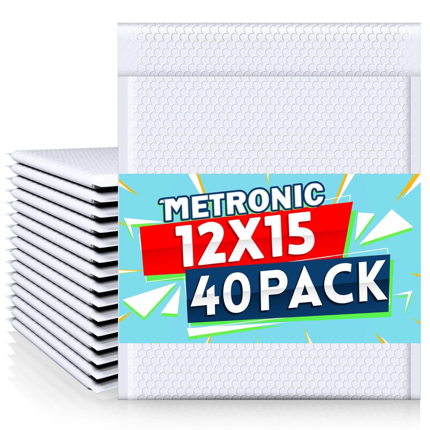 Metronic Bubble Mailers 12x15 Inch 40 Pack Large Bubble Mailer White Waterproof Padded Envelopes Opaque Cushioning Mailer for Shipping Clothes, Books,Jewelry Makeup Supplies