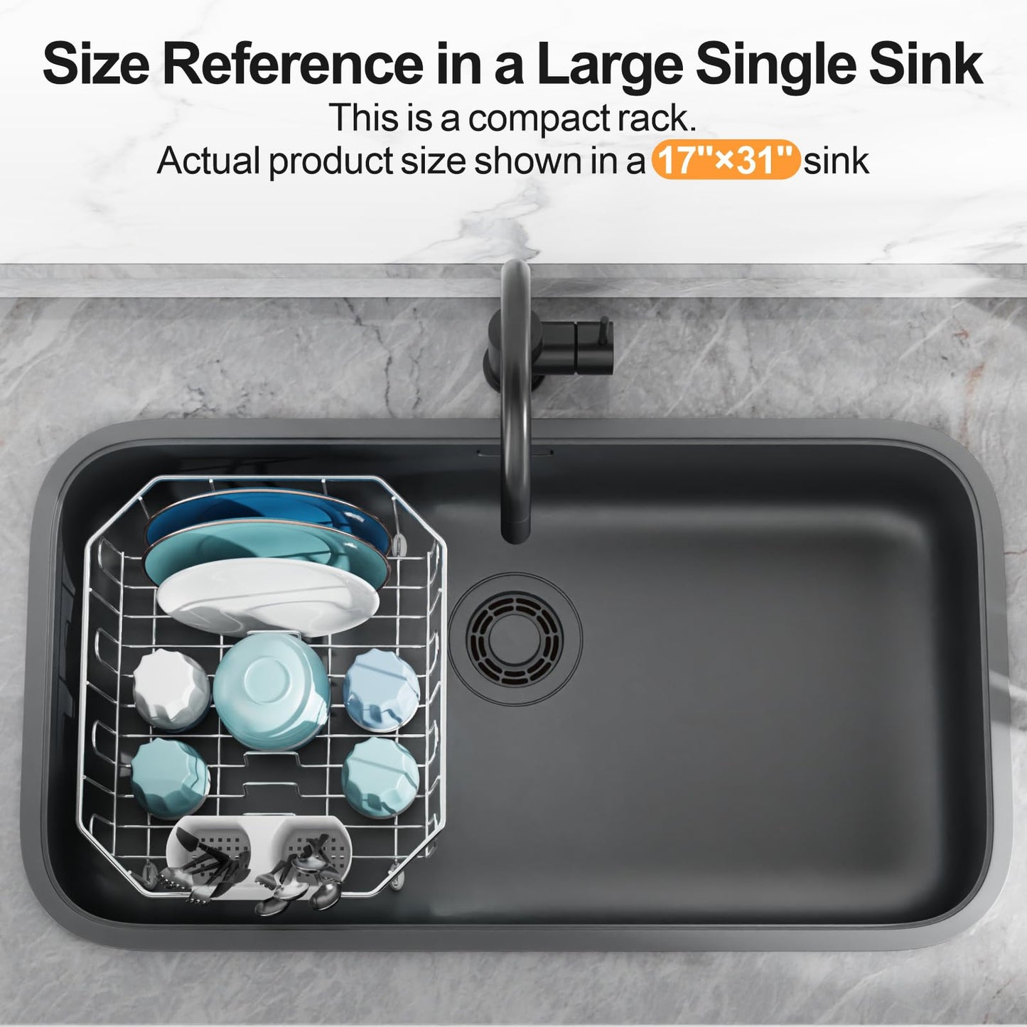 GSlife Small in Sink Dish Drying Rack - Stainless Steel Compact Dish Drainer for RV Kitchen Apartment Sink, 1–2 Person Households, 29.5 cm x 34 cm (11.6" W x 13.4" L), Silver