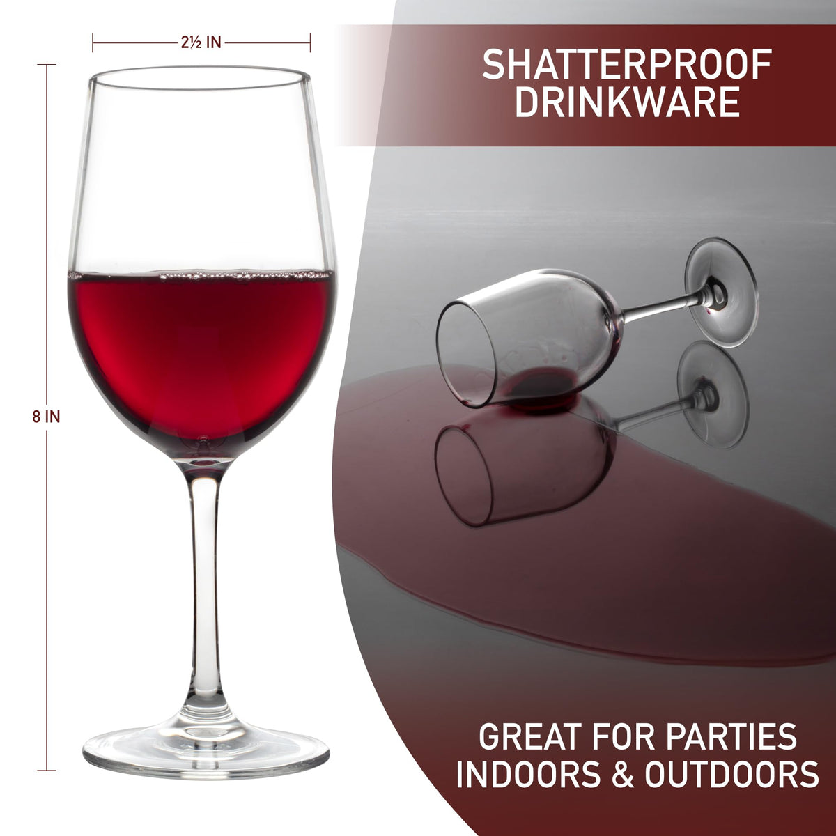 Deco Unbreakable Stemmed Wine Glasses, 12oz- 100% Tritan- Shatterproof, Reusable, Dishwasher Safe Drink Glassware (Set of 8)- Indoor Outdoor Drinkware - Great Holiday & Wedding Gift