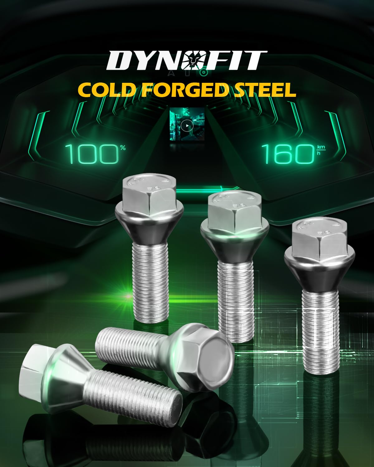Dynofit M12x1.25 Lug Bolts Set Compatible with Je-ep Compass Cherokee Renegade, 20pcs 12mmx1.25 Lug Nuts Stud for Fiat 500 Dodge Dart Chrysler 200, 28mm Shank Wheel Bolts Replace OE#6511051AA 611-005